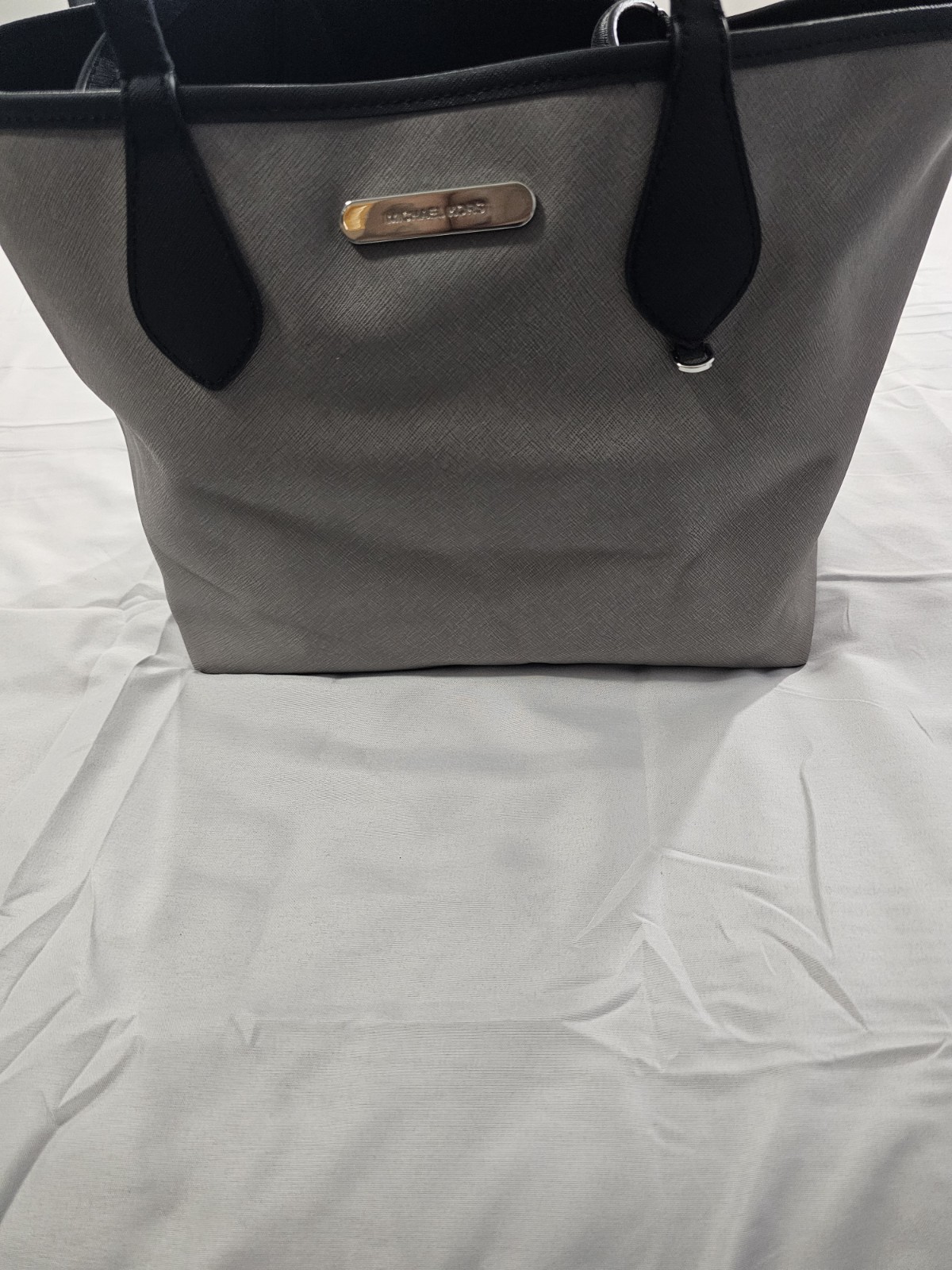 Michael Kors Saige Reversible Tote With Gray Leather Exterior And Black Interior