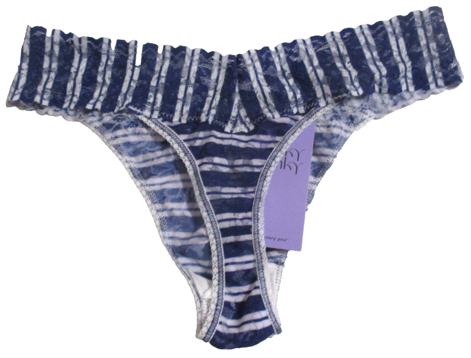 HANKY PANKY ONE SIZE OS THONG 4811 ORIGINAL RISE DARK BLUE WHITE NYLON PANTIES