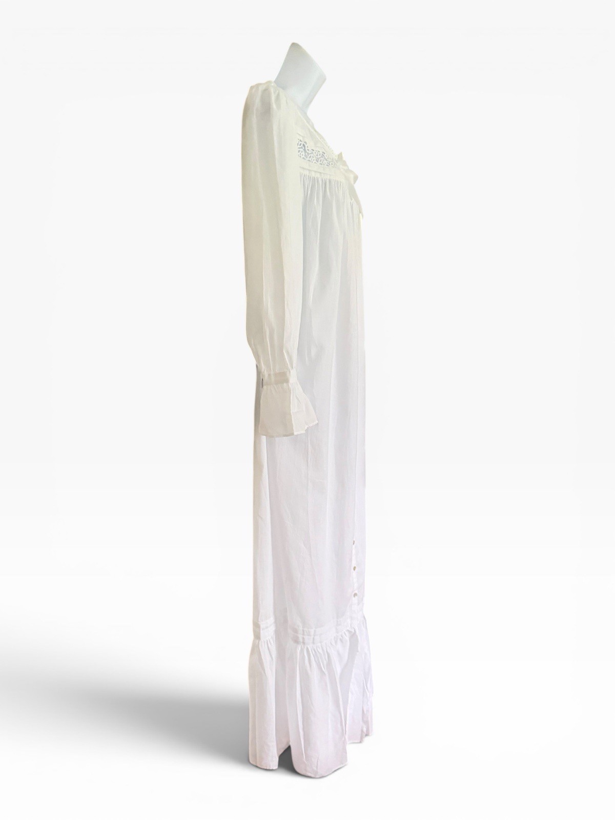 New Eileen West 100% Cotton Nightgown P White Long Sleeve Prarie 53” USA NWT