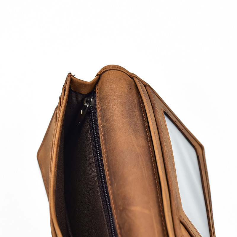 Mens Genuine Leather RFID Blocking Bifold New Brown Long Wallet Card Holder