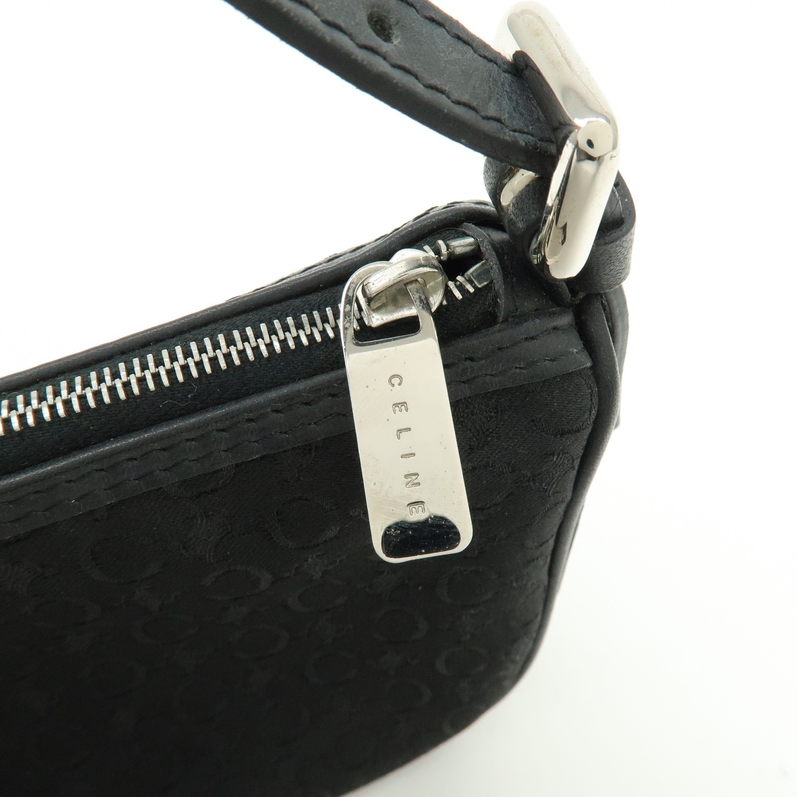 CELINE C Macadam Leather Shoulder Hand Bag Accessory Pouch Black Auth Used F/S