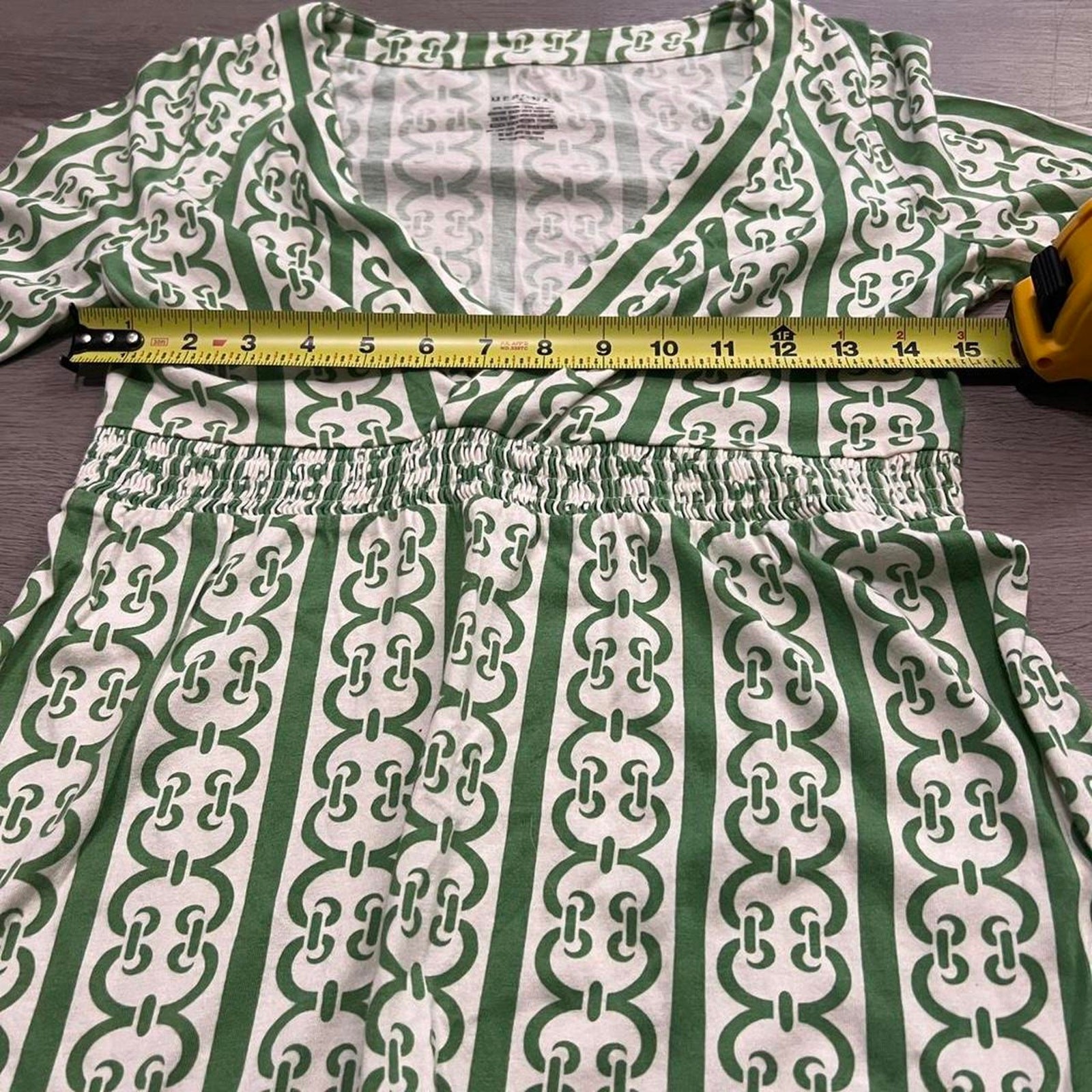 Merona green and white patterned, milkmaid milk maid peasant, peplum fitted