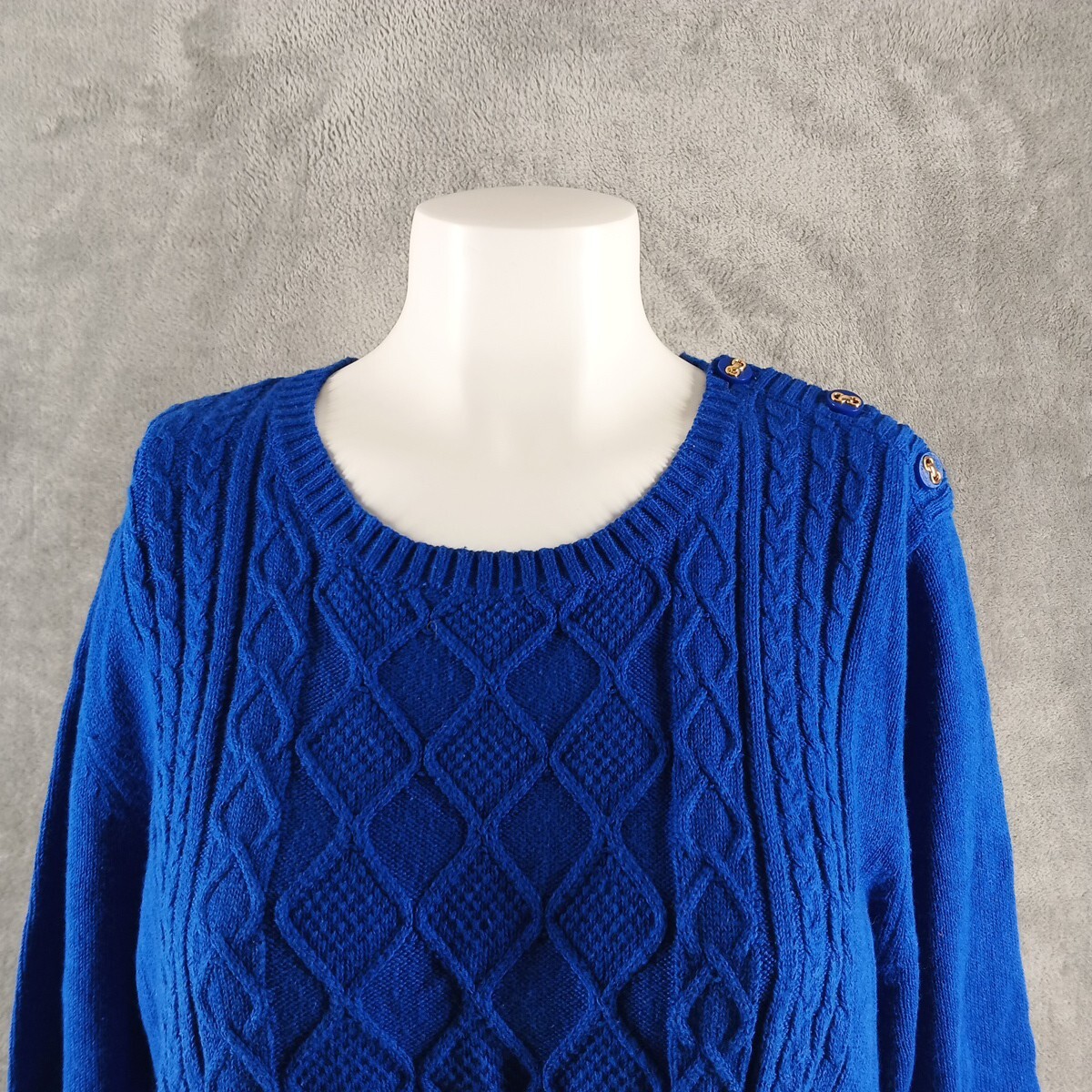 NWT CHARTER CLUB Fall Textured Sweater XXL(20-22) Blue Cotton Pullover