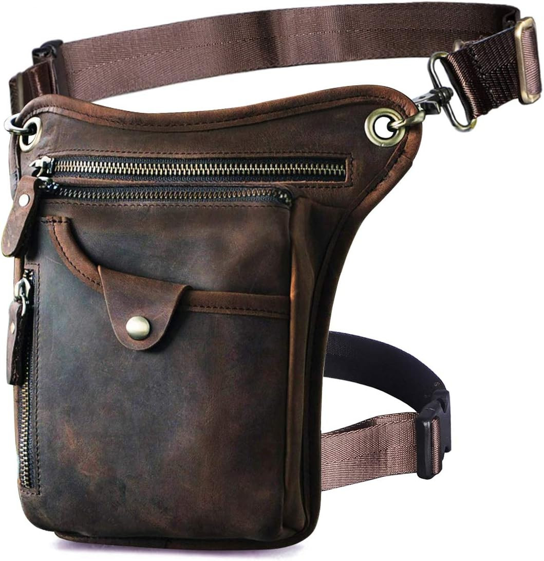 Mens Genuine Leather Outdoor Sporting Hicking Waist Hip Pack Messenger Shoulder