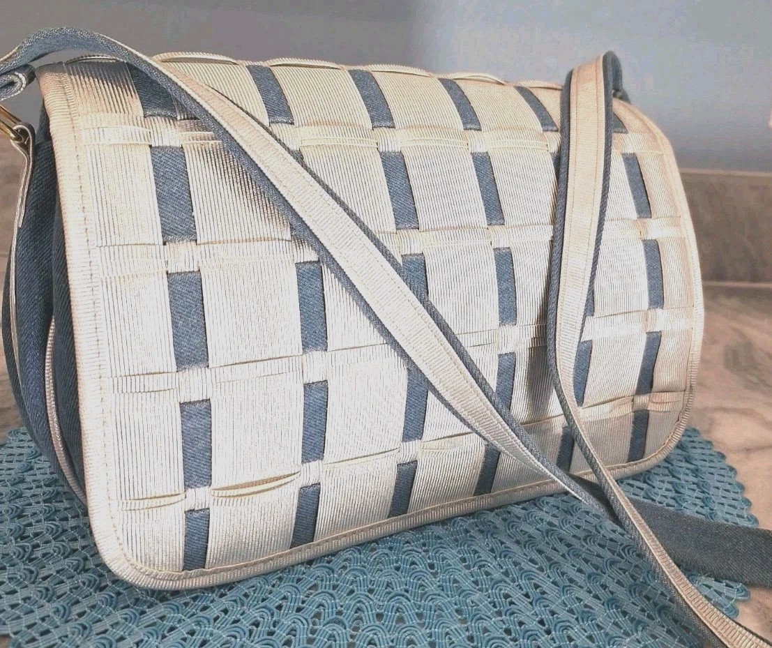 TangoBag Denim/Canvas Silver Organizer Multi Pocket Crossbody Handbag