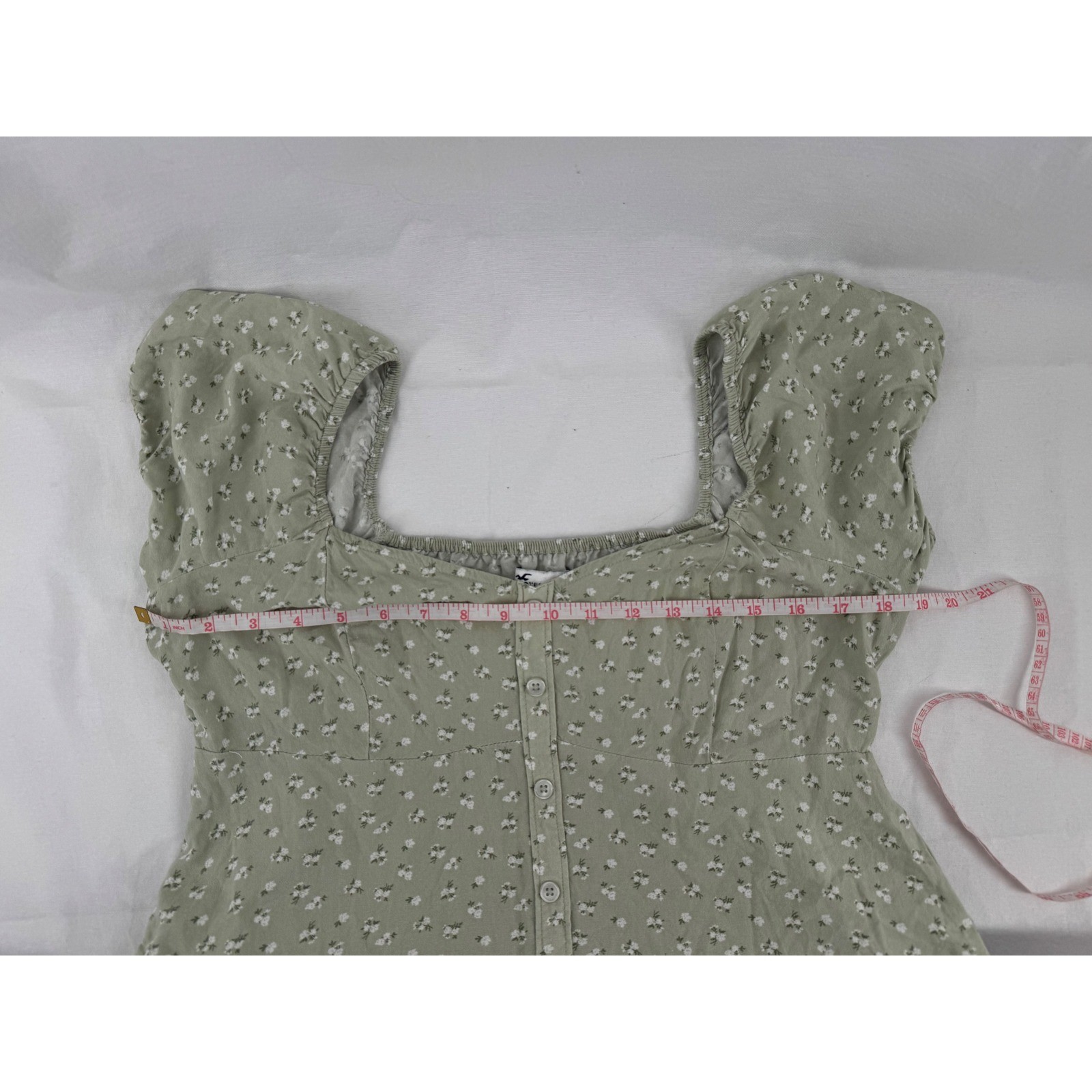 Hollister Sage Green Floral Button Front Puff Sleeve Blouse Top Large