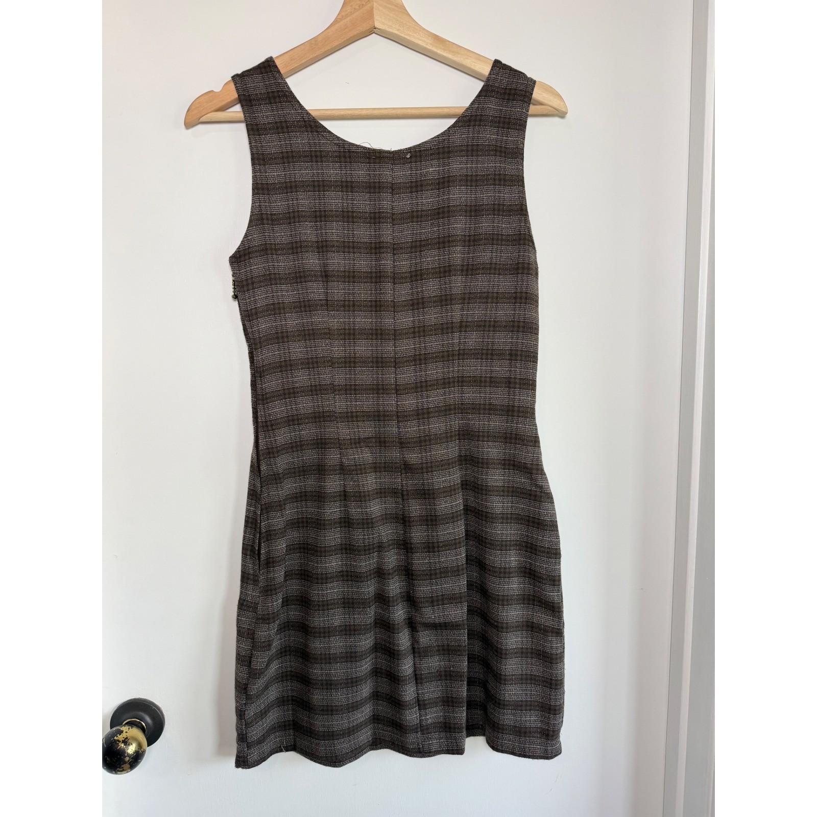 90’s Y2K Rampage Vintage Brown Plaid Sheath Mini Dress Sleeveless Made in USA 5