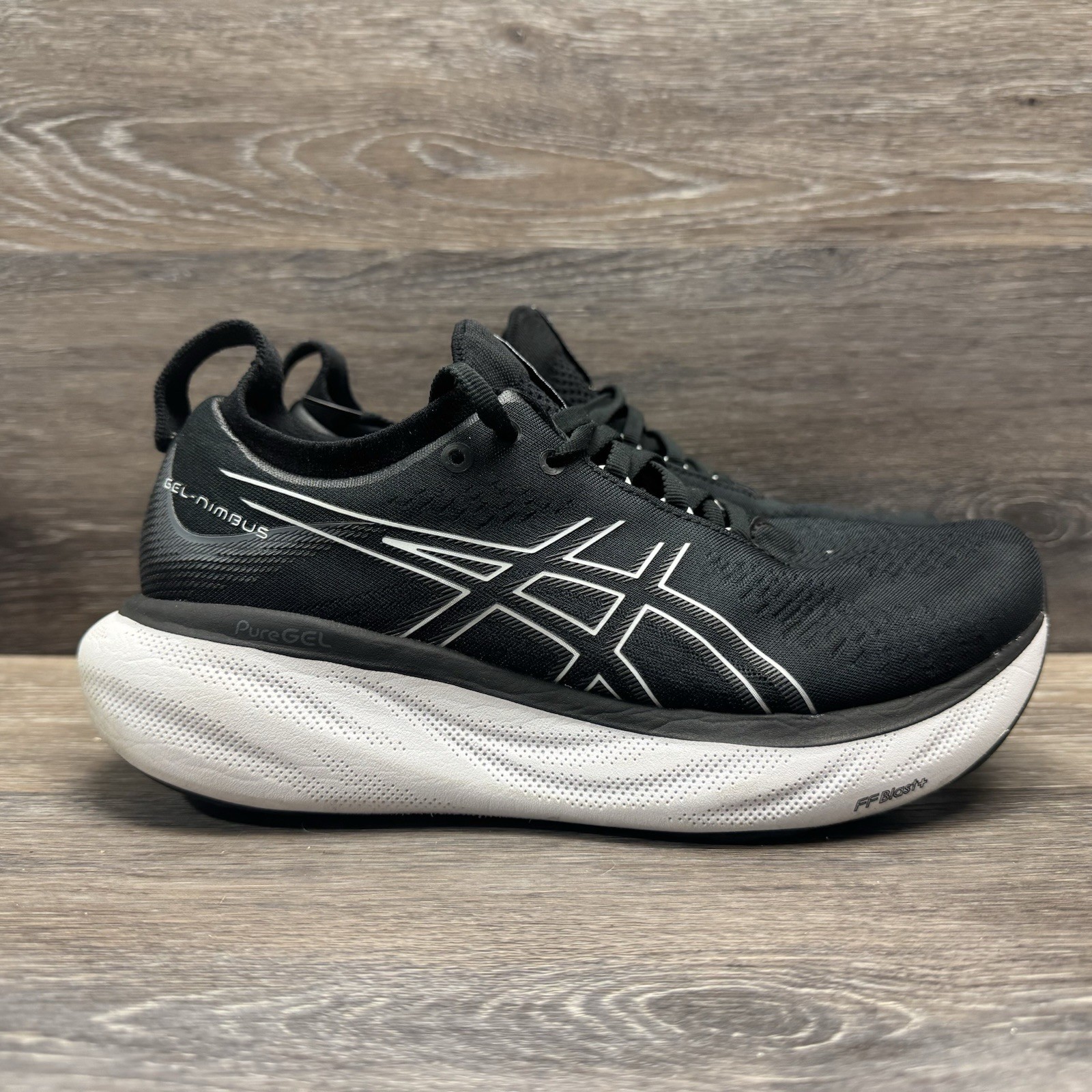 Asics Gel-Nimbus 25 Womens 7.5 Running Shoes Sneakers Black Pure Silver 1012B356