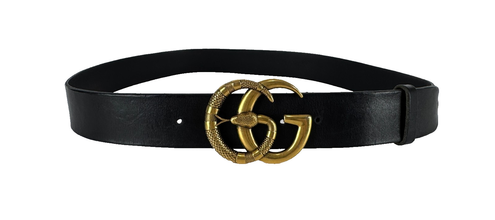 Gucci Auth Belt 105 cm 42 in Black Leather Gold Tone GG Marmont Snake Buckle Bag