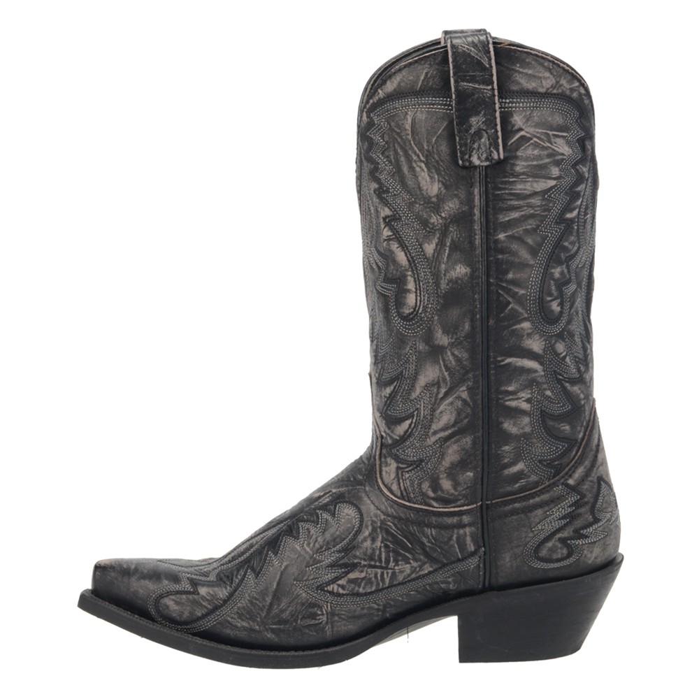 Laredo Garrett Distressed Snip Toe Pull On Cowboy Mens Black Casual Boots 68407