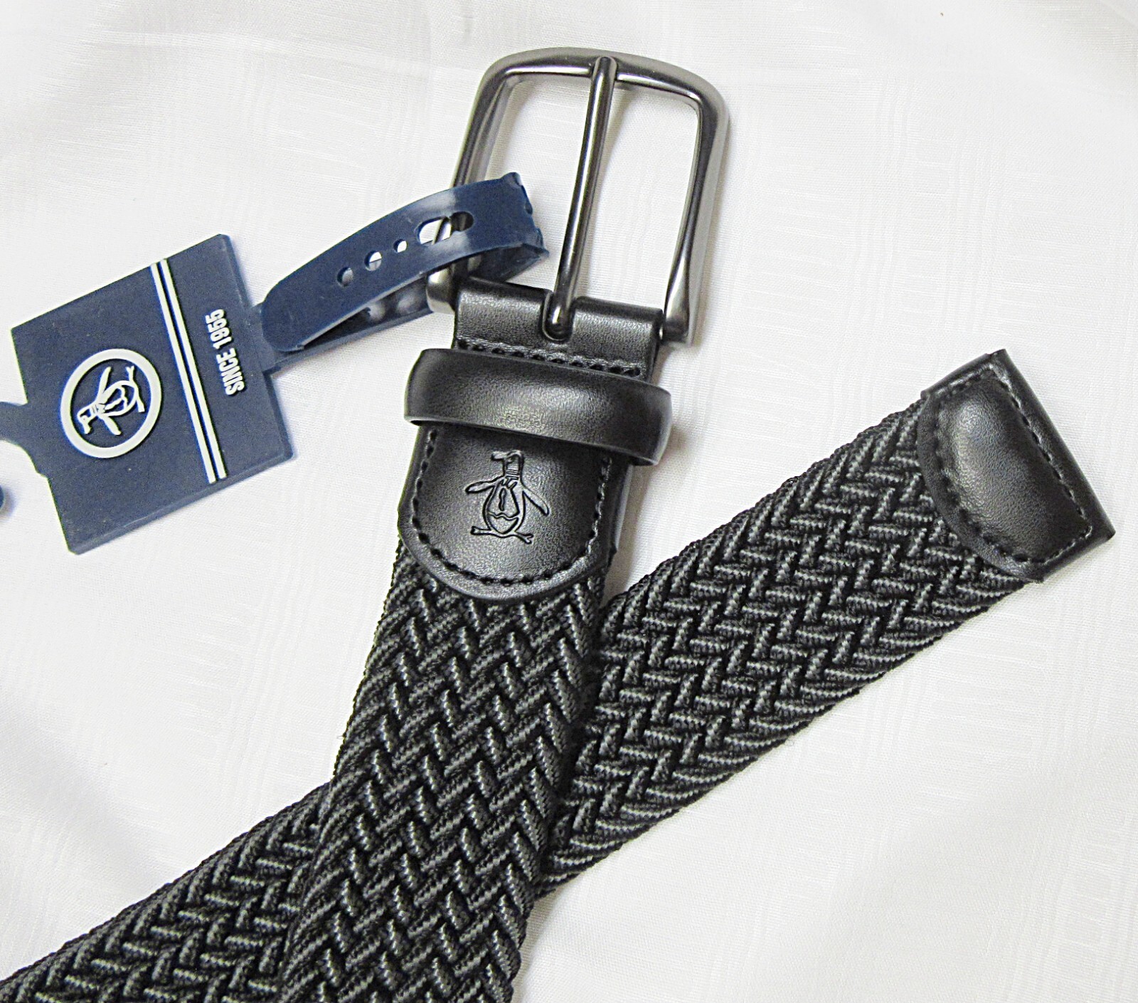 Original Penguin Elastic Fabric Woven Stretch belt Size M 30-32 Fits up 34″ Gray