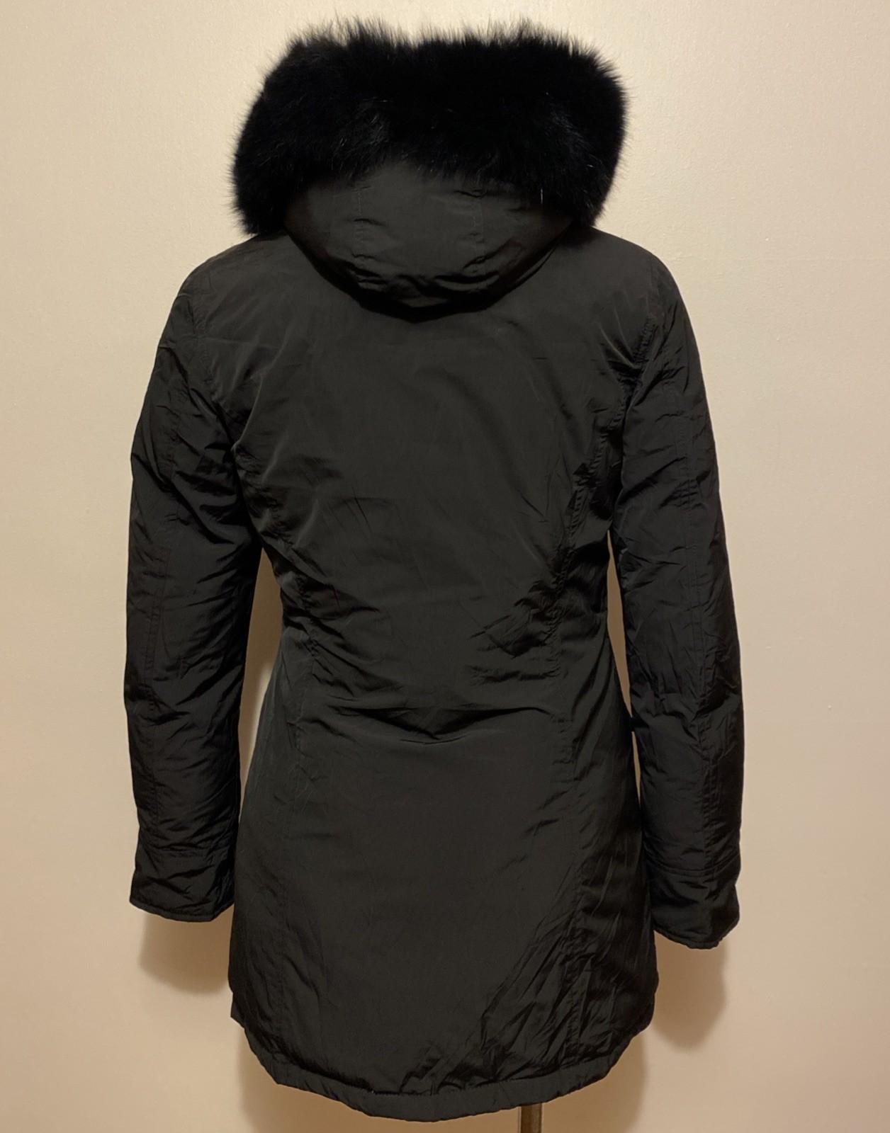 Woolrich John Rich Down Padded Arctic Parka Heavy Black Coat Fox Fur Trim Hood S
