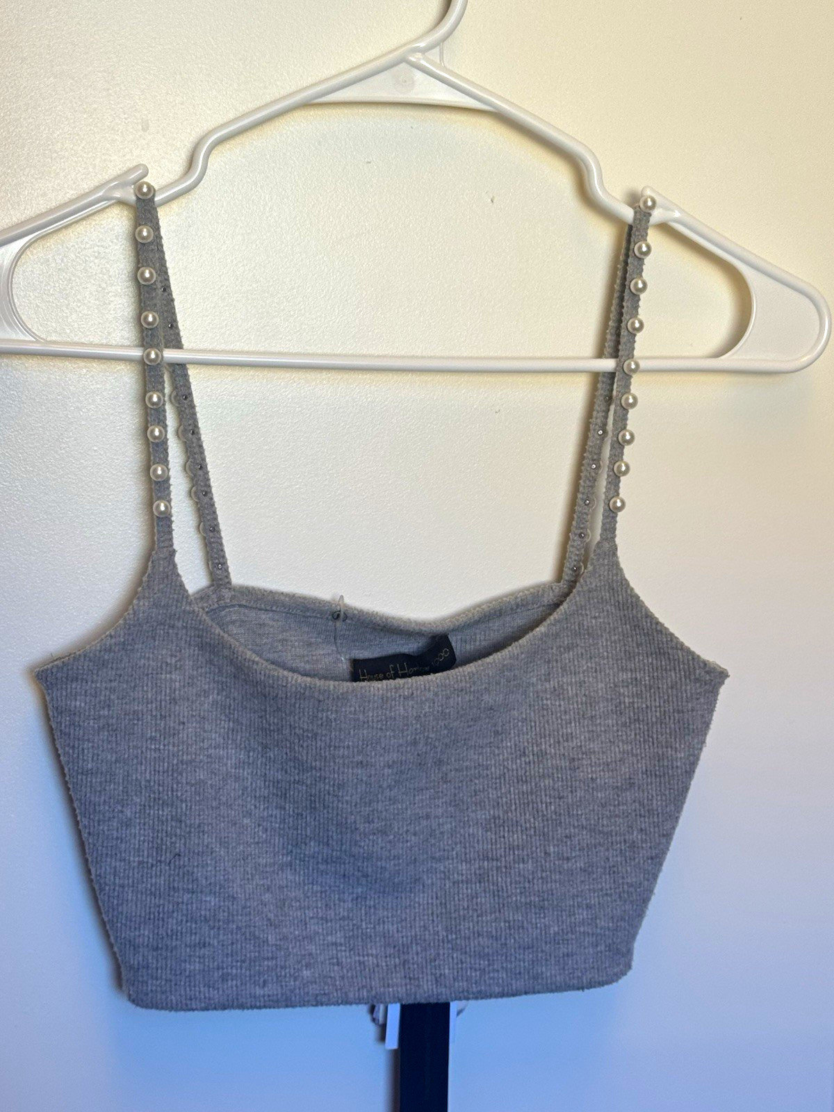 House of Harlow 1960 Gray Knit Studded Strap Scoop Neck Cropped Tank Top XS