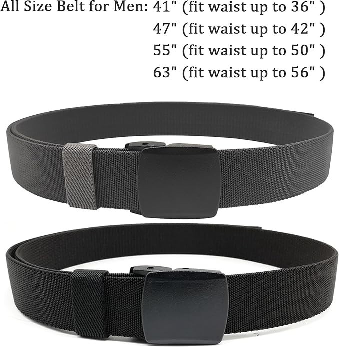 2-Pack Elastic Stretch Belt, Men s Nylon Tactical Hiking Belt, Fits Up to 42