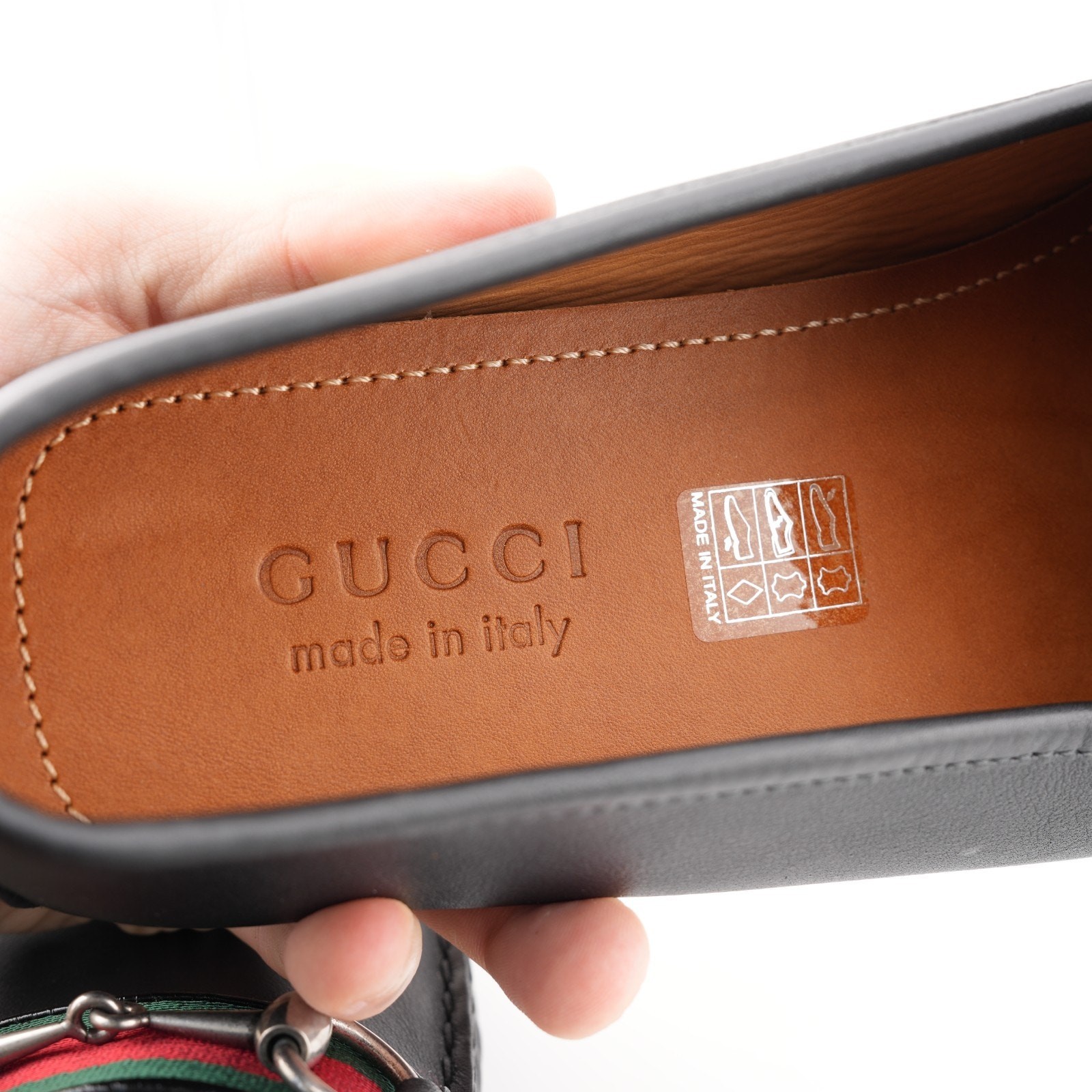 Gucci Black Leather Web Horsebit Loafers Men 11 US