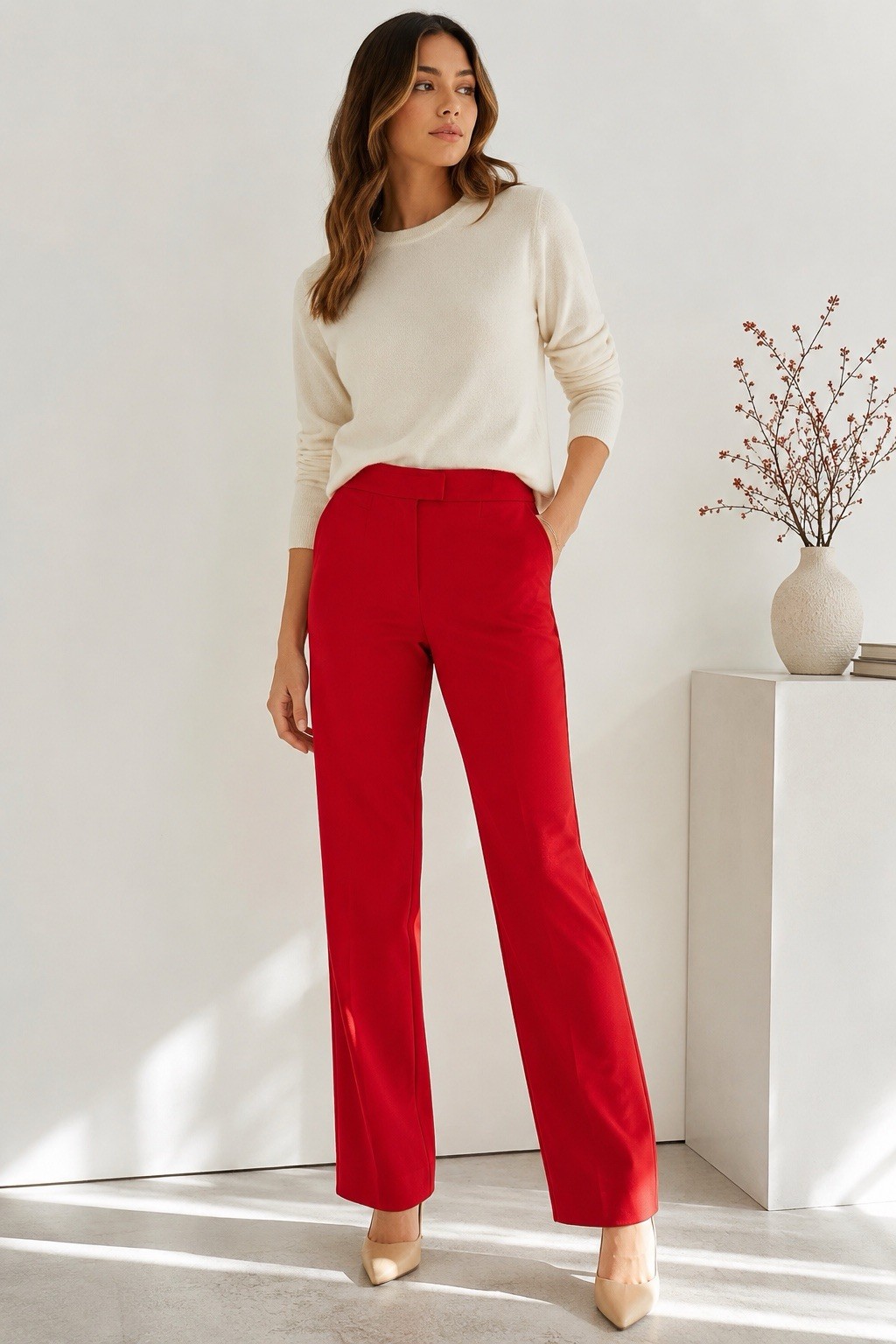 NWT Norton McNaughton Womens Red Dress Pants Size 8 Straight Leg Career