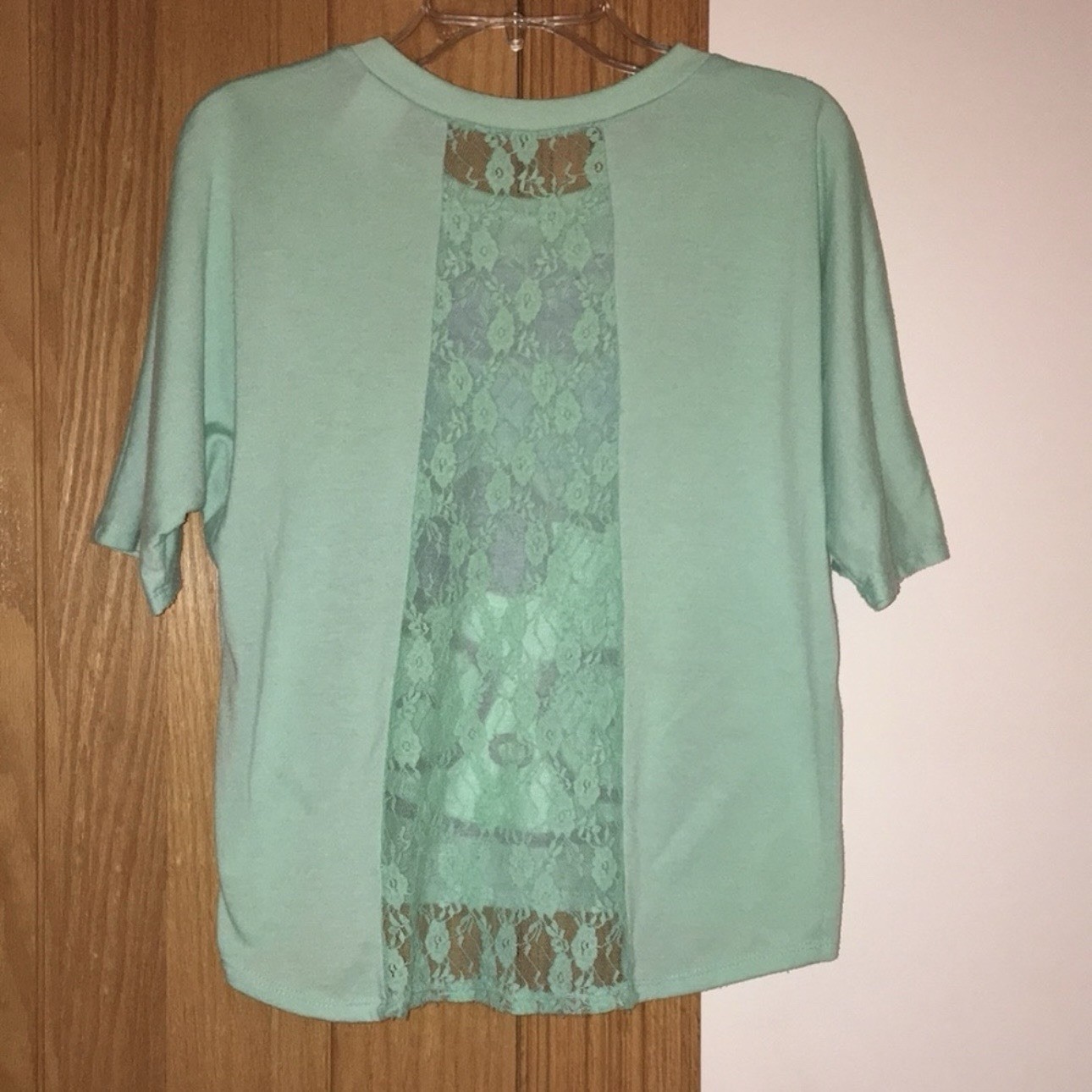 Hello Kitty Nerds Rule Mint Green Lace Back Crew Neck Dolman Sleeve Tee S