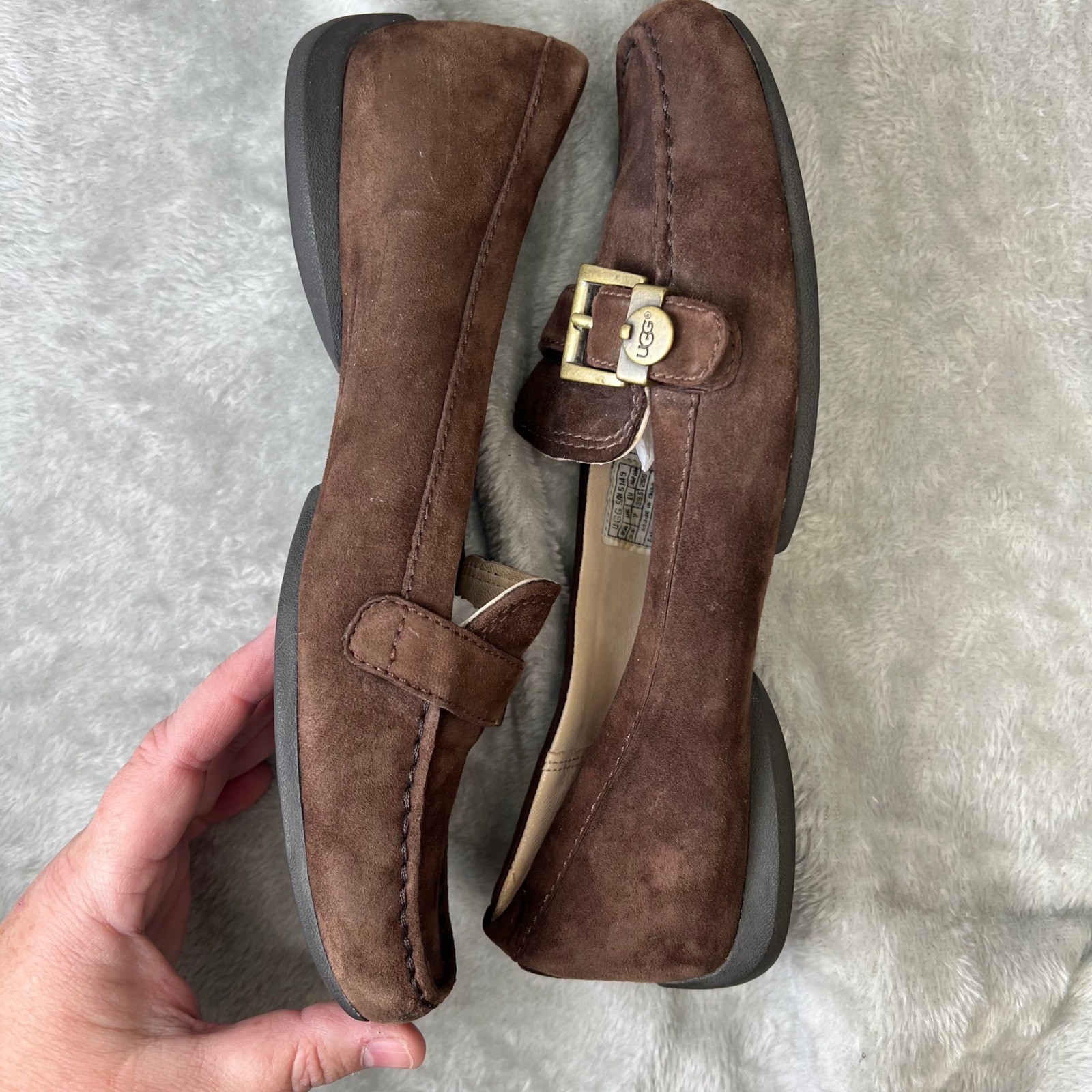 UGG Womens Suede Shearling Lined Driving Moccasins Loafers with Buckle Size 7