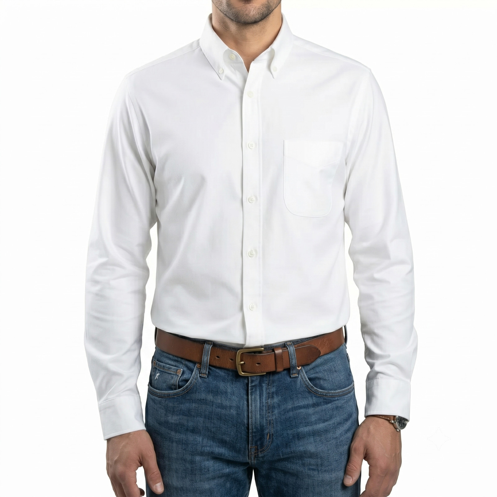 Jachs Men’s Oxford Long Sleeve Button Up Shirt Stretch Brushed Casual S-3XL