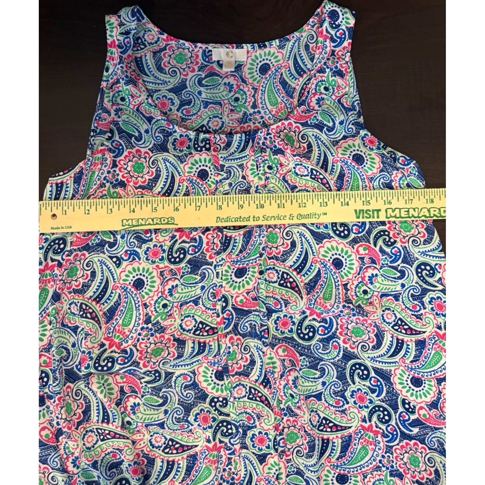 Womens Paisley Sleeveless Tunic Top Crochet Hem Boho Coastal Preppy Size M