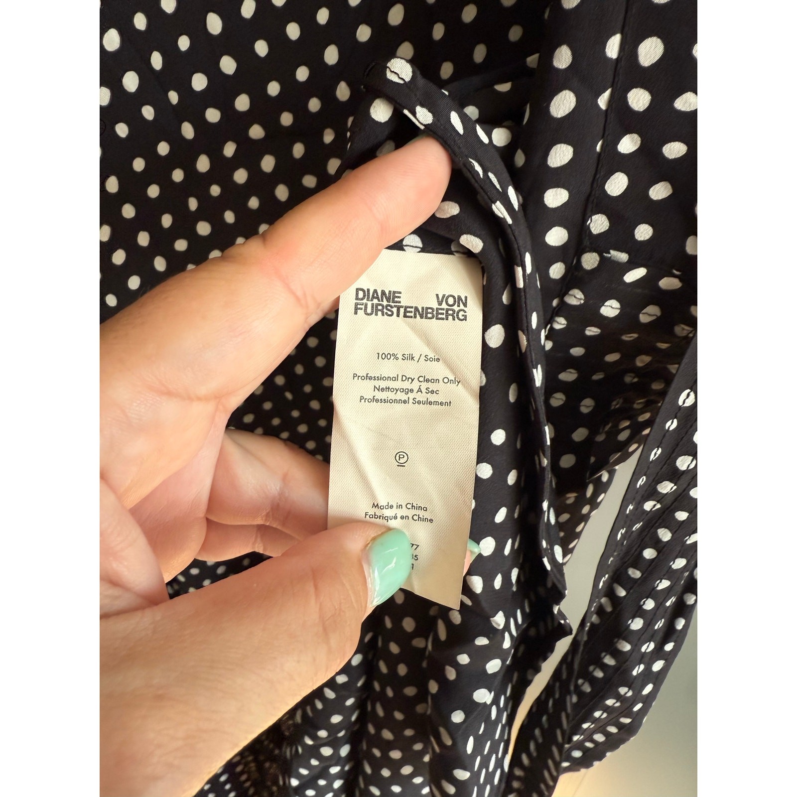DVF DIANE VON FURSTENBURG sz 8 silk black white polka dot wrap dess EUC