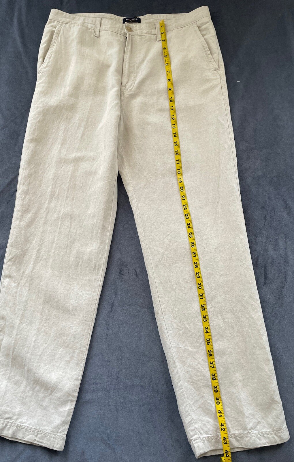 NAUTICA Men’s 52% Linen 48%Cotton Flat Front Pants Gray Size 36W X 34L