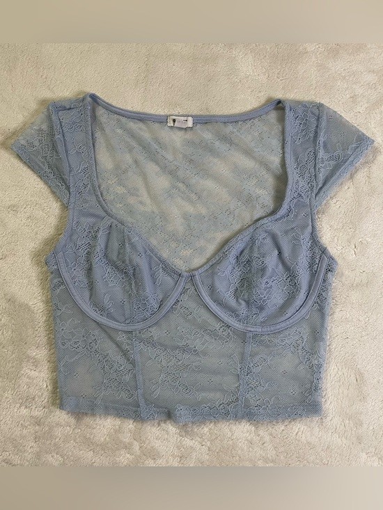 Garage Baby Blue Sheer Lace Crop Top size S