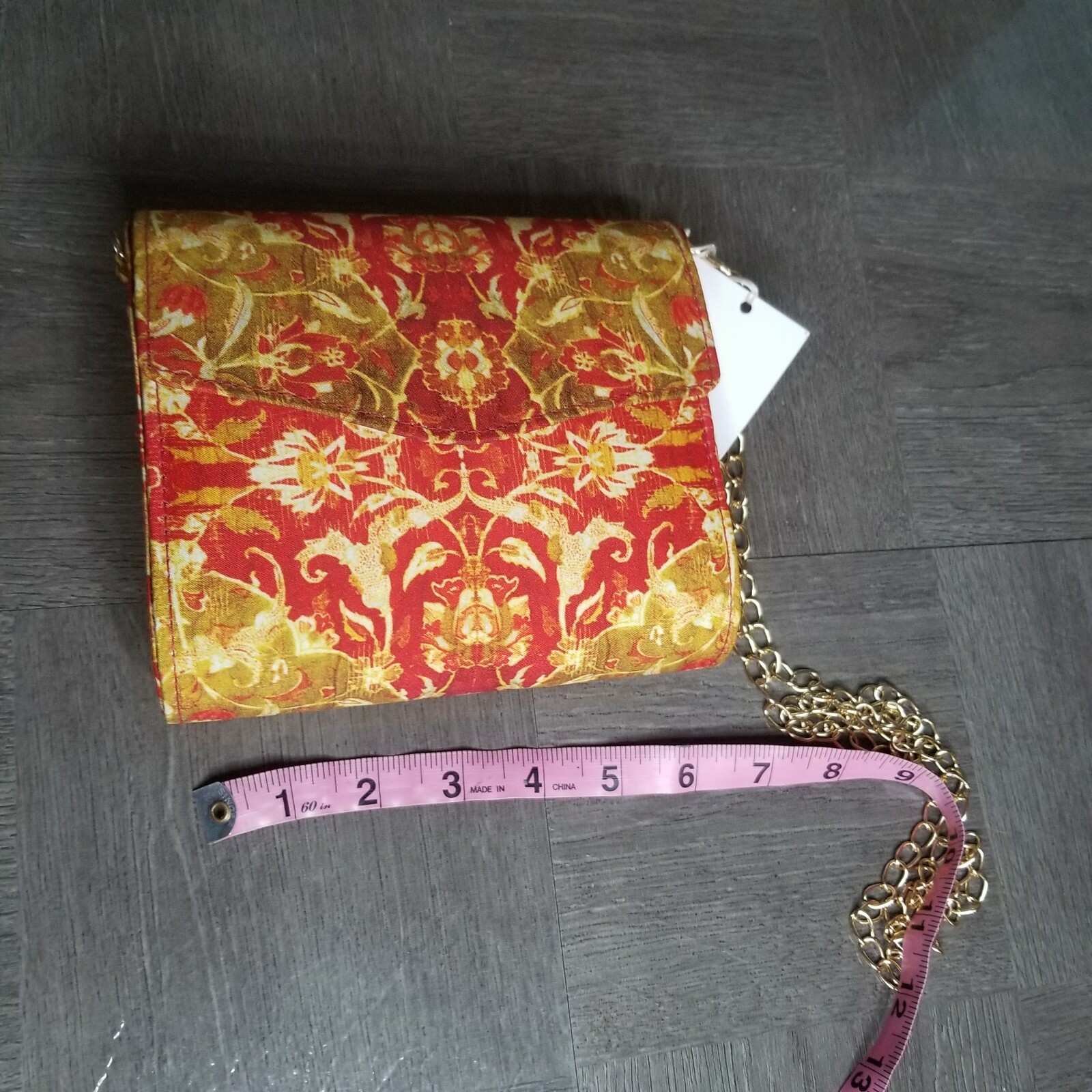 IYURA Red & Gold Snap Closure Purse Bag With Gold Tone Shoulder Chain