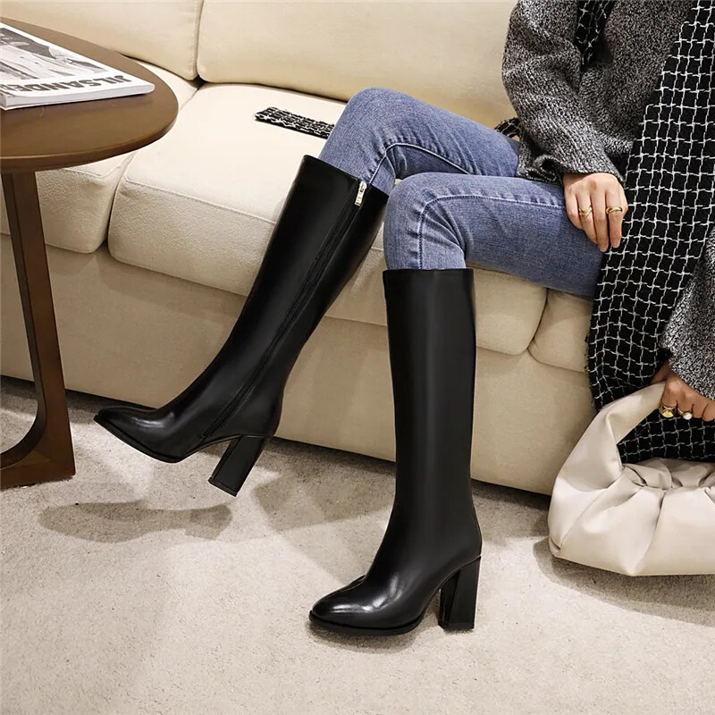 New For Girl Women’s Elegant Knee High Boots High Boots Zipper Heeled Long Shoes