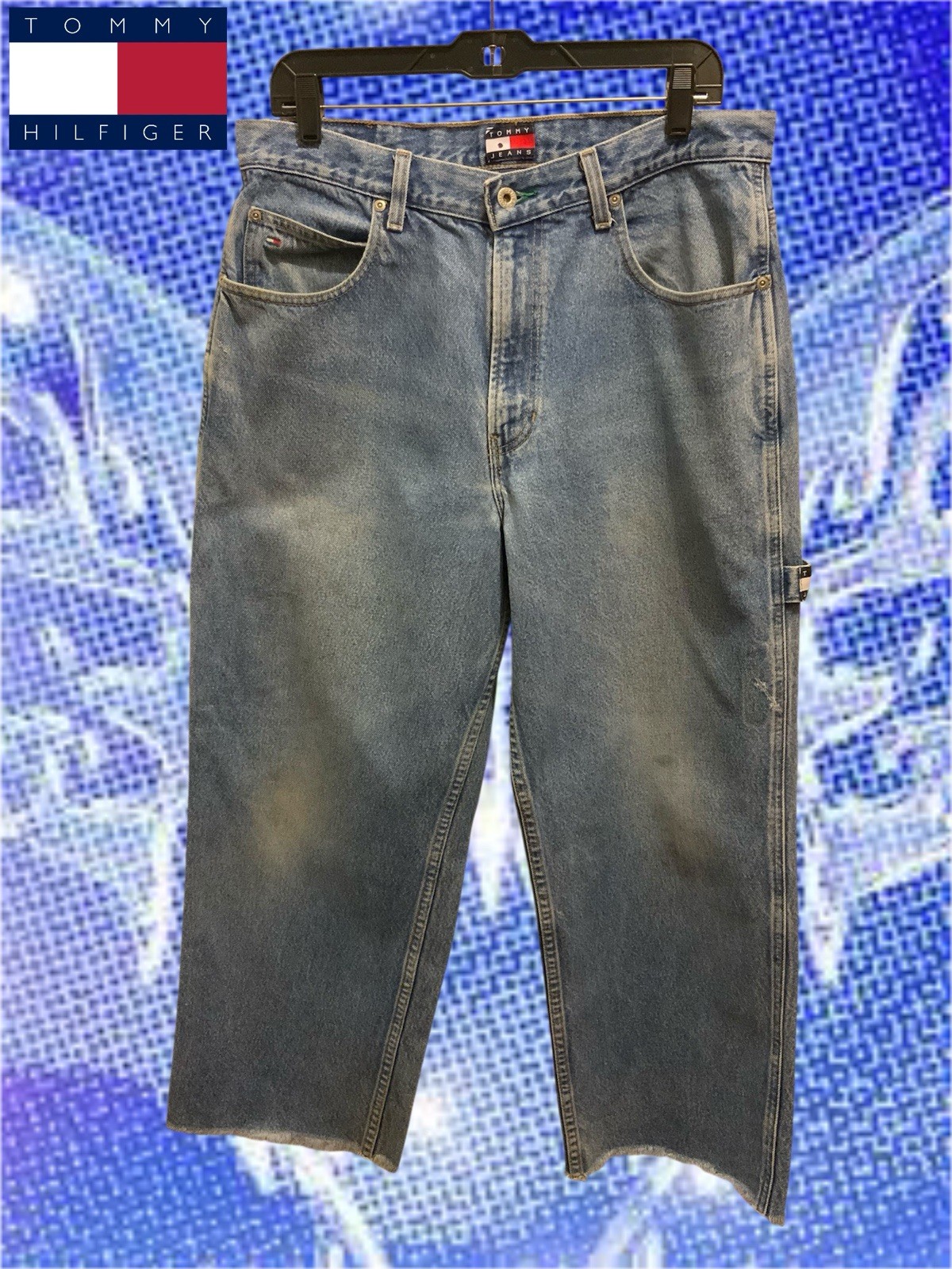 VTG Y2K TOMMY HILFIGER Baggy Carpenter Jeans w/Distressed Hems Men’s Size 33×29