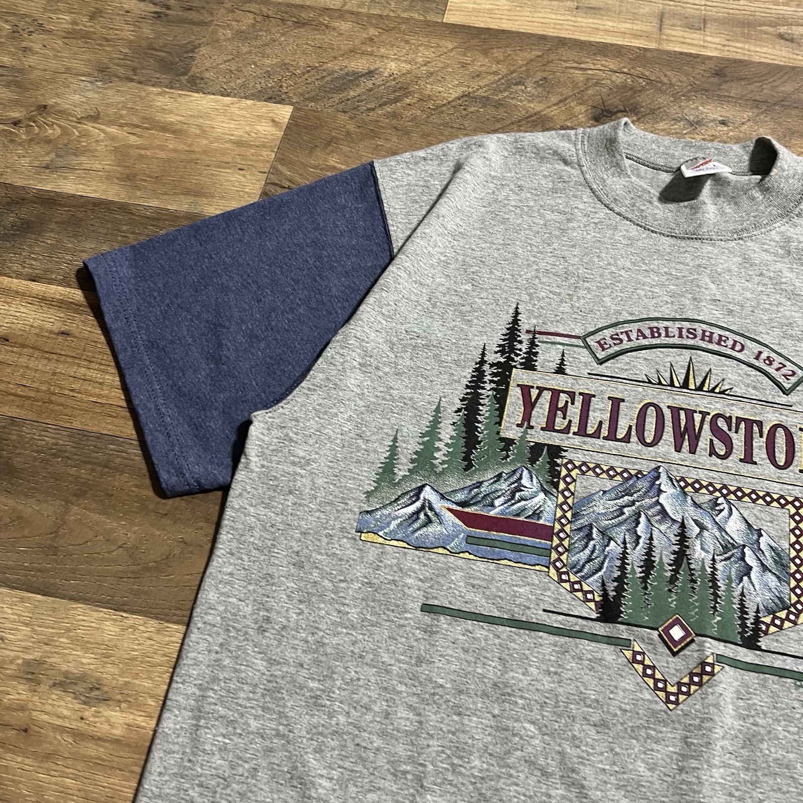 Vintage 90s Jerzees Yellowstone Mountains Graphic Tee T-Shirt VTG Mens L Large