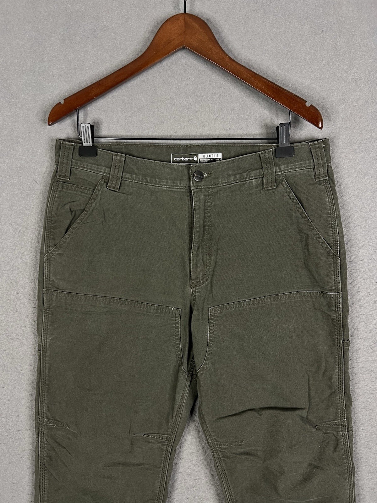 Carhartt Moss Green Canvas Double Knee Pants Mens 102802-MOS 35×32