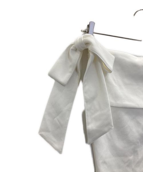 HER LIP TO Women’s White Asymmetric Ribbon Top S Polyester Rayon Blend