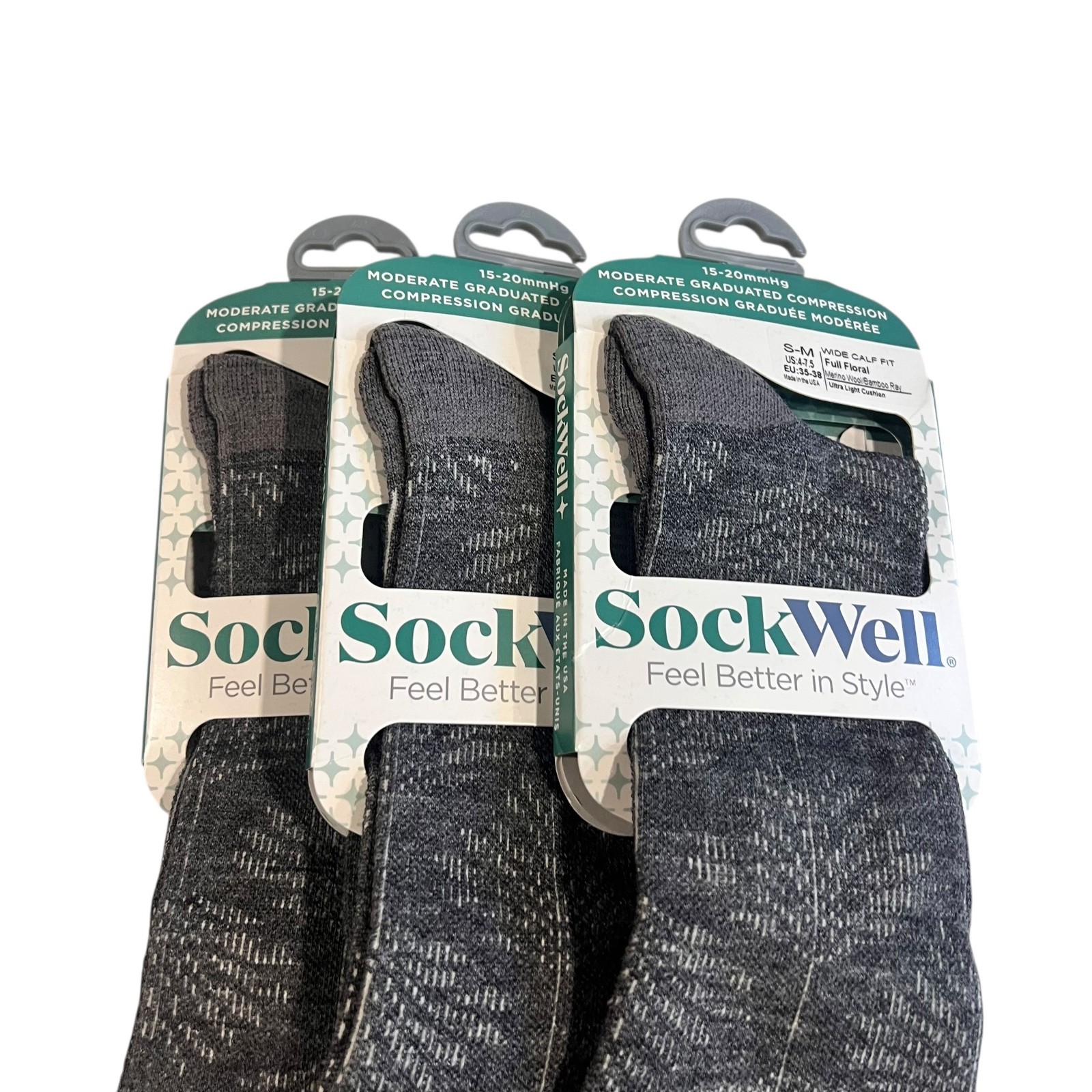Sockwell Women’s Full Floral Compression Socks Wide Calf SZ S-M(4-7.5) 3 PACK!