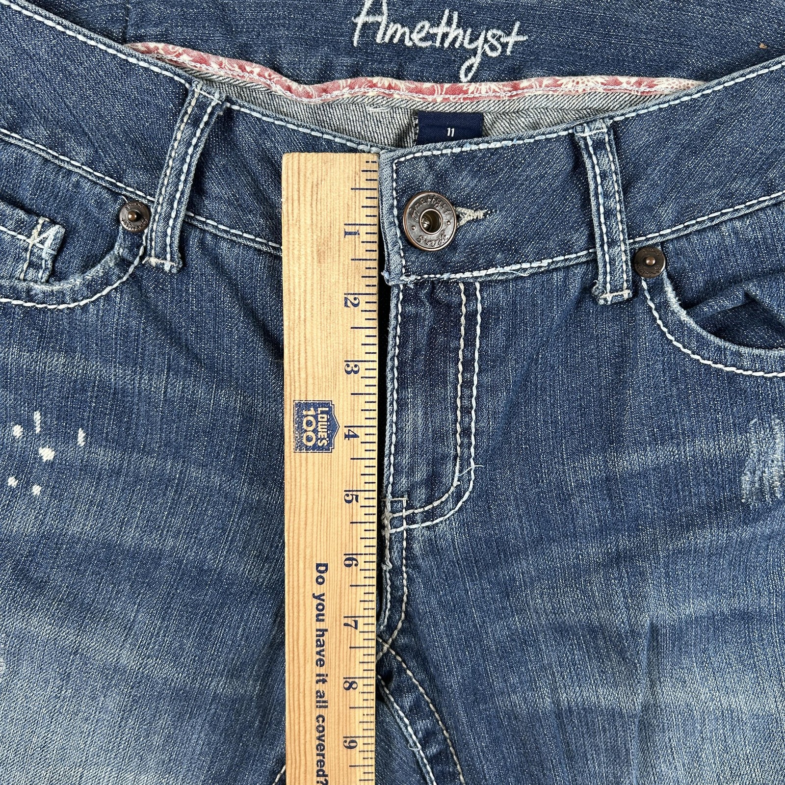 Vintage Amethyst Jeans Womens 11 Medium Wash Distressed Bootcut Low Rise Y2K