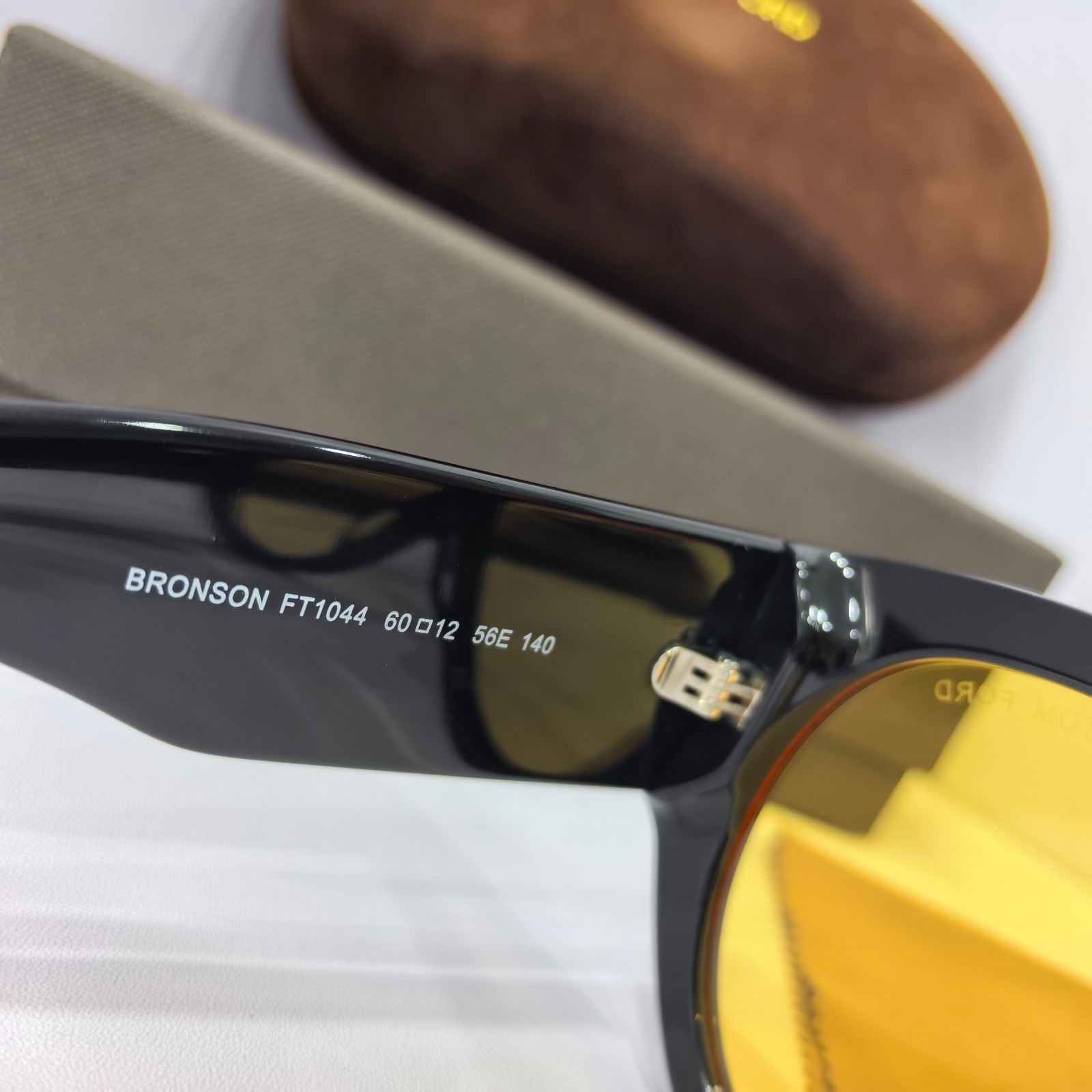 Tom Ford BRONSON 56E large black frame with yellow lens sunglasses FT1044