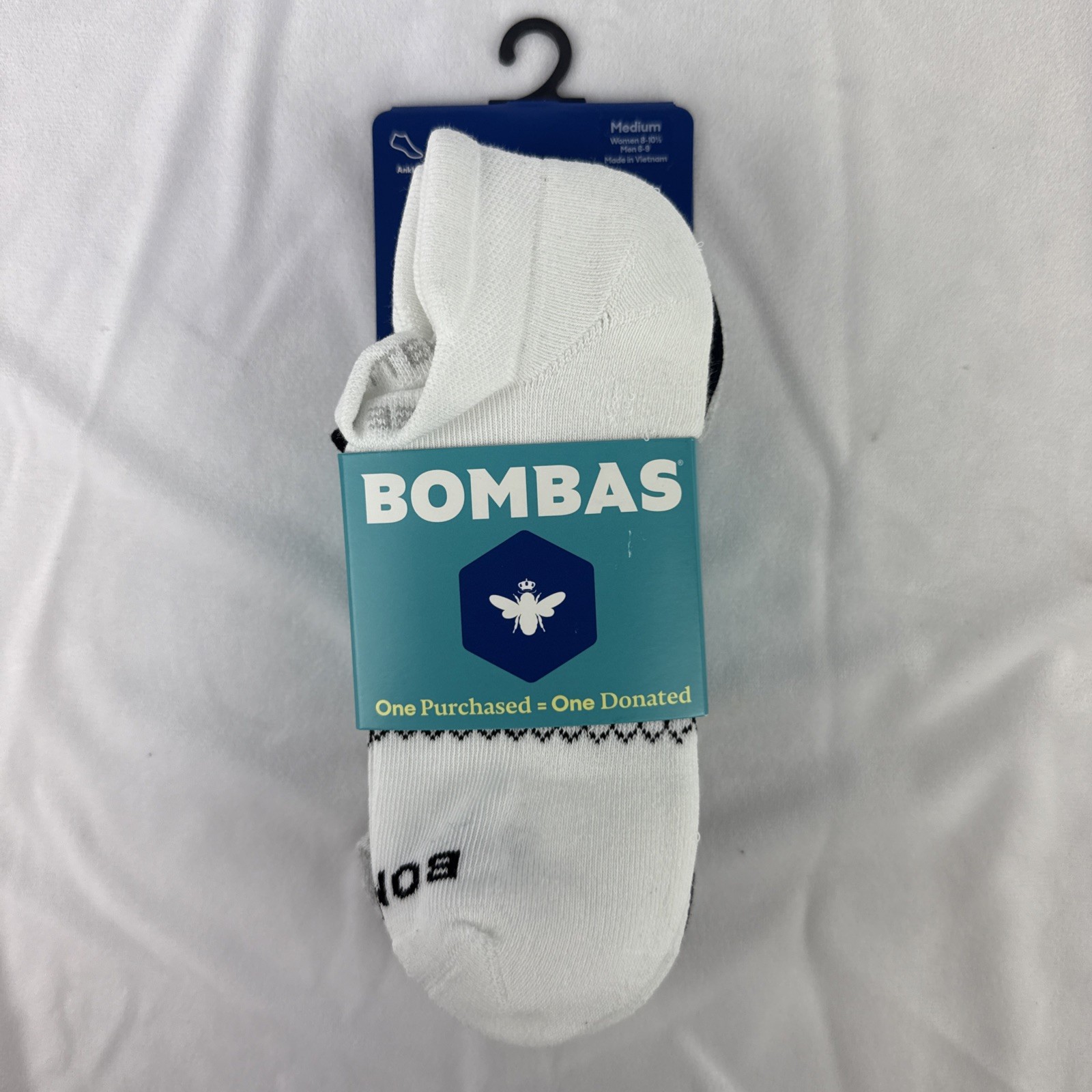 3 Pairs BOMBAS Ankle Socks Black Grey White Medium W 8-10.5 M 6-9