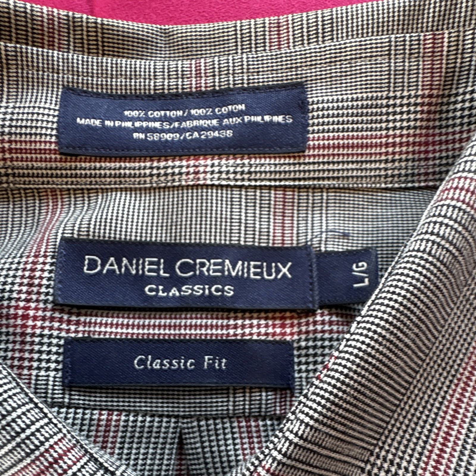 Daniel Cremieux Classics Classic Fit 100% Cotton Plaid Dress Shirt Gray Red L/G