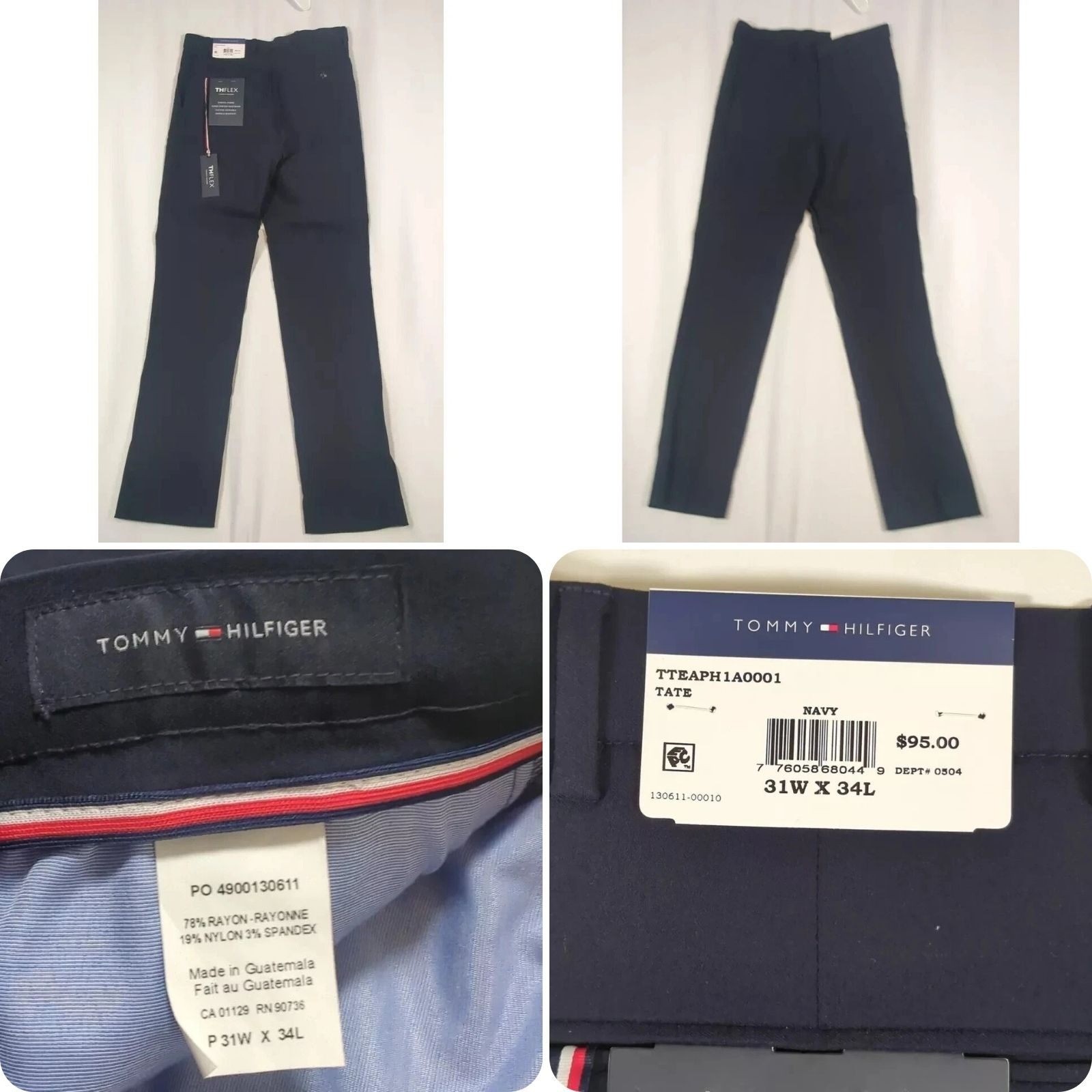 Tommy Hilfiger Pant 32×33 Men Navy Blue Chino Performance THFLEX Straight $95NEW