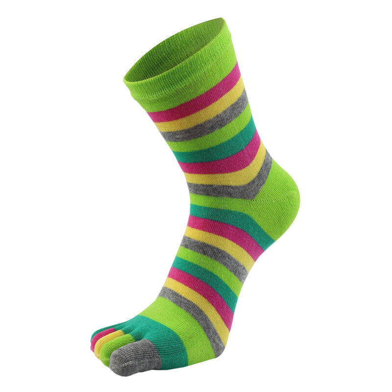 5 Pairs Women Five Finger Toe Socks Crew Sport Colors Causal Rainbow Striped 5-9