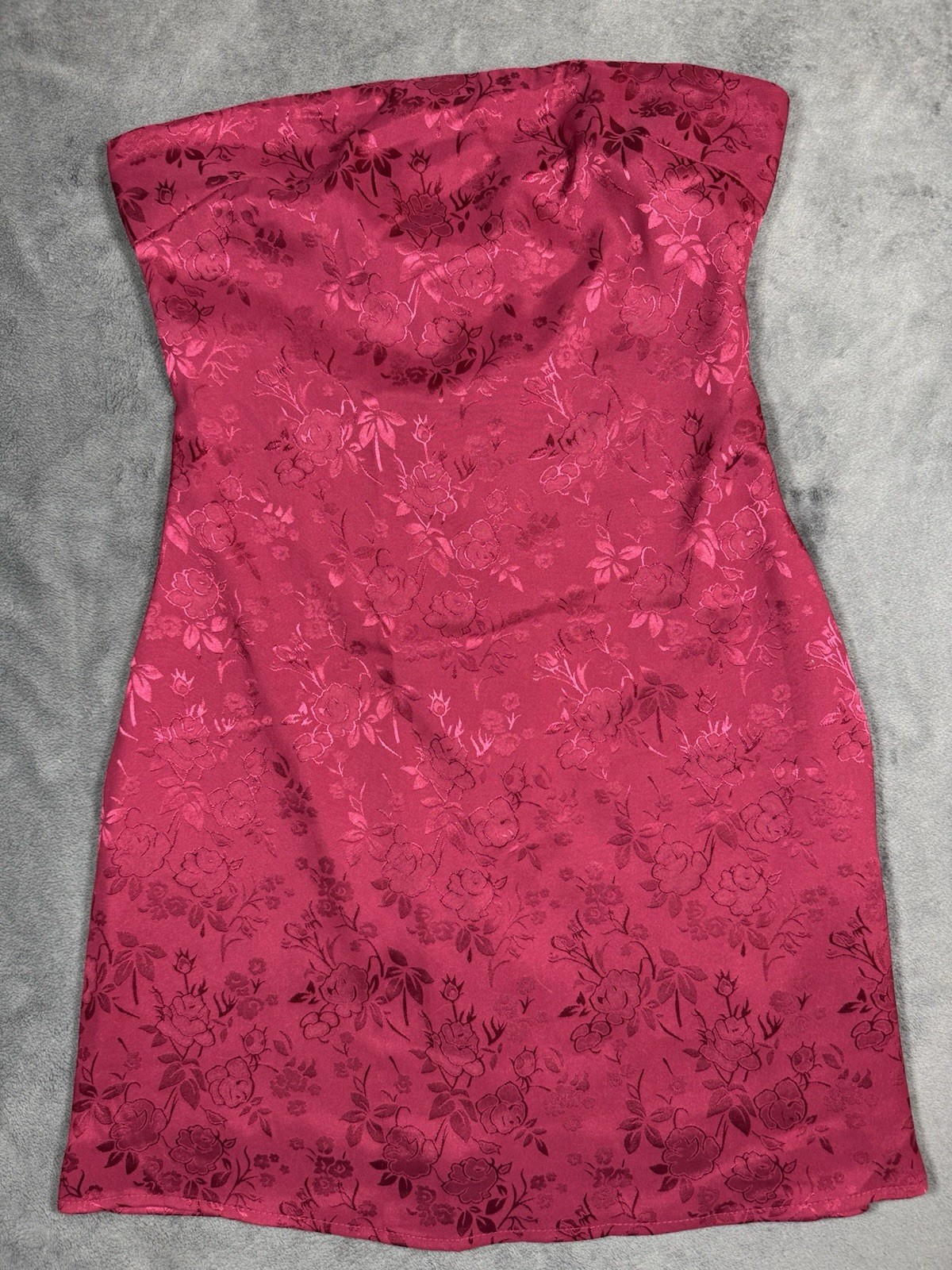 Princess Polly Strapless Satin Mini Dress Size 2 Burgundy Red Floral Vamp Prom
