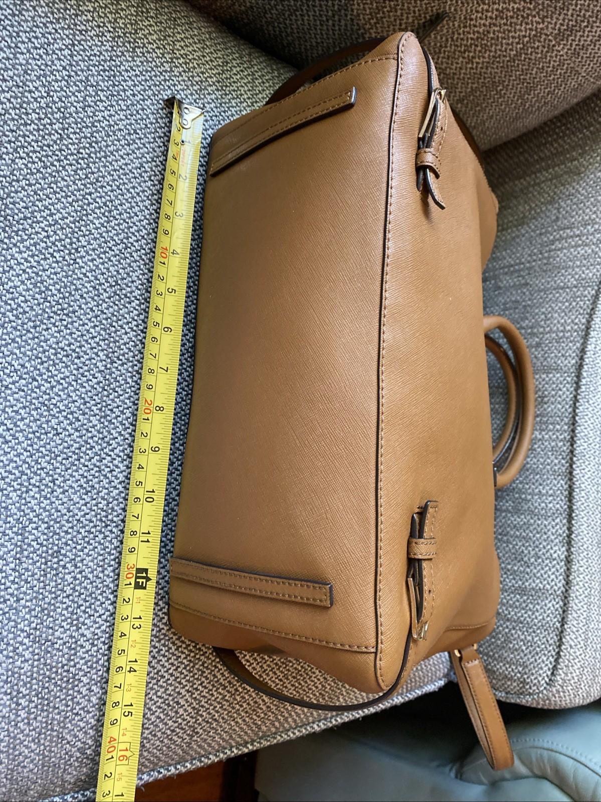 Tory Burch Robinson Tigers Eye Tan/Brown Saffiano Leather Handbag Satchel Nice