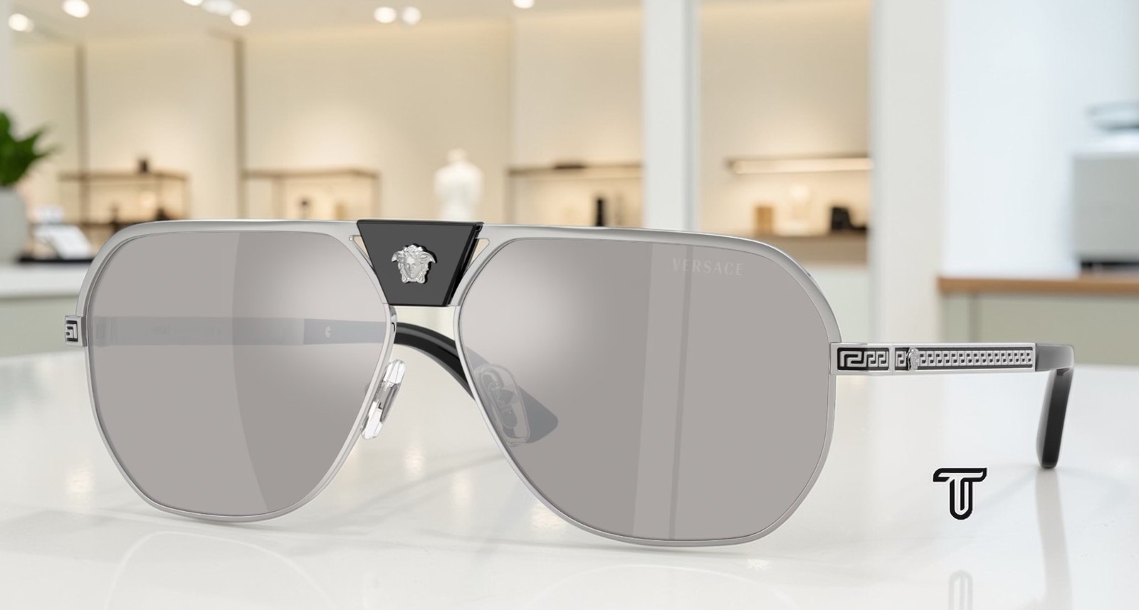 VERSACE VE2294 10006G Silver Light Grey Mirror Silver 61 mm Men’s Sunglasses