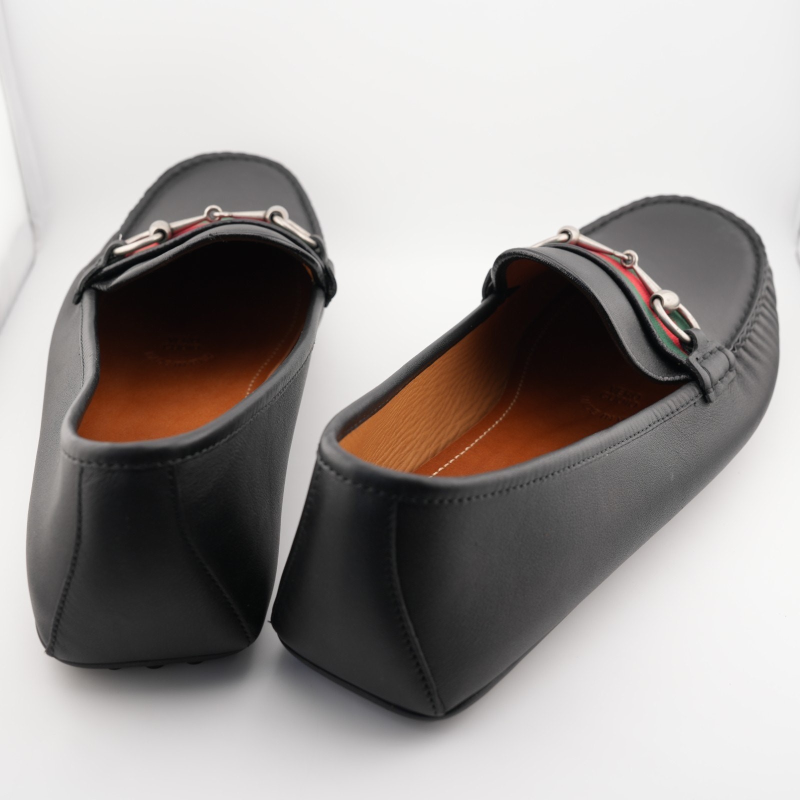 Gucci Black Leather Web Horsebit Loafers Men 11 US