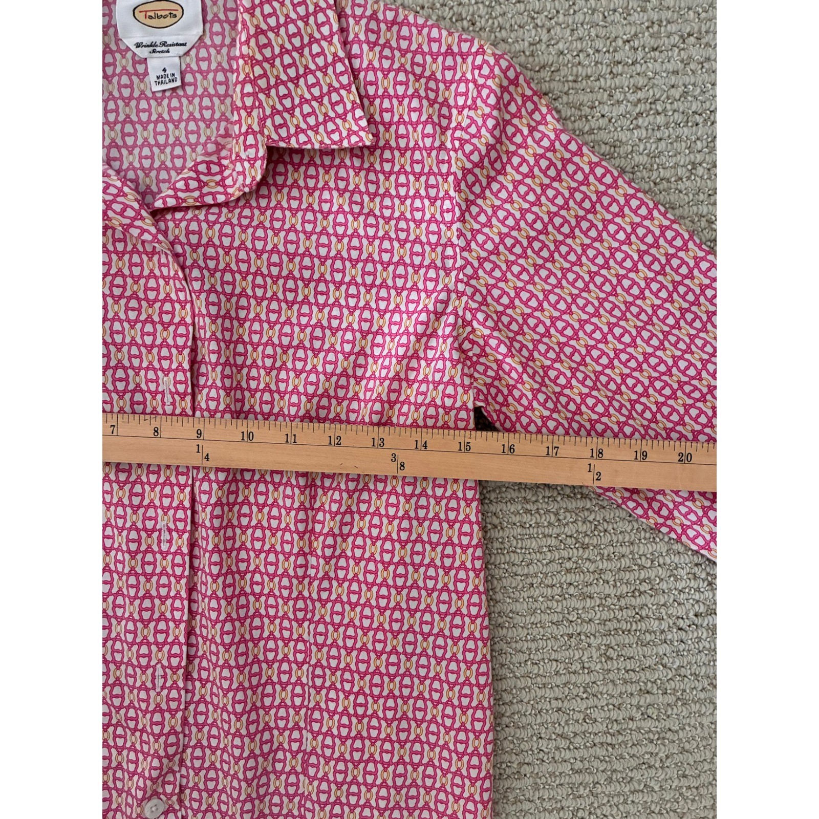 Talbots Wrinkle Resistant Stretch Pink Chain Link Print Button Down Shirt 4