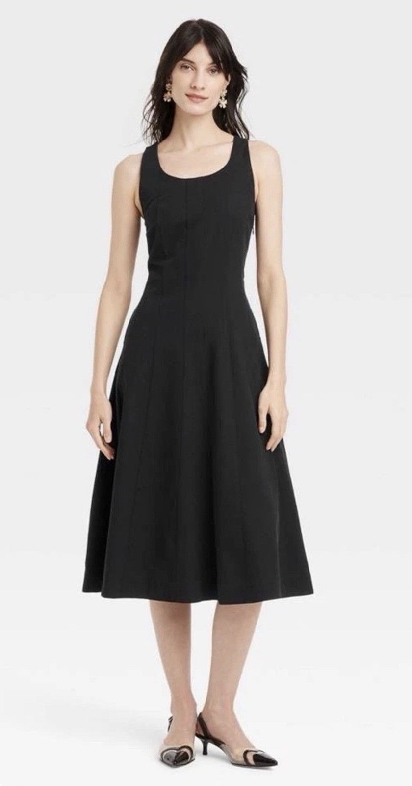 A New Day Women Black Corset Midi A-Line Dress ~ Size 12 NWT