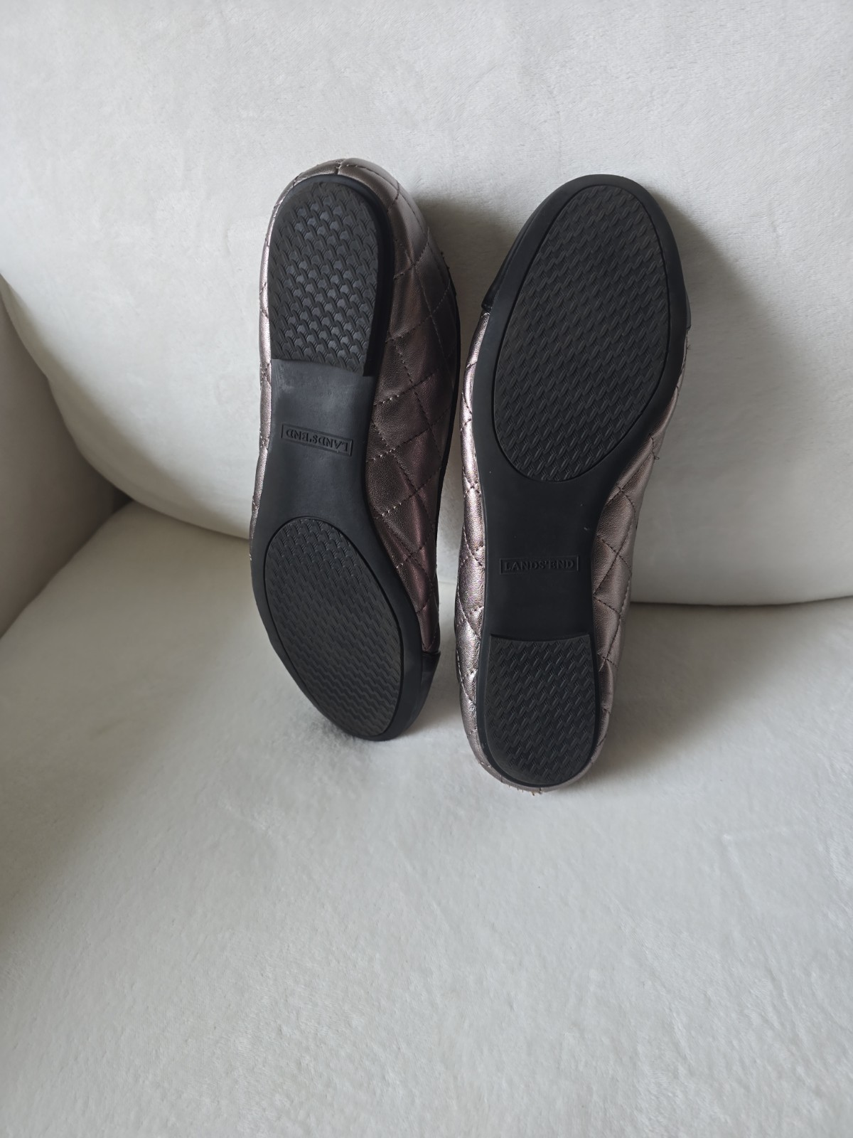 Lands End Ballet Flat Shoes Bronze / Brown 9,5 Quilted Bow Casual Streetwear