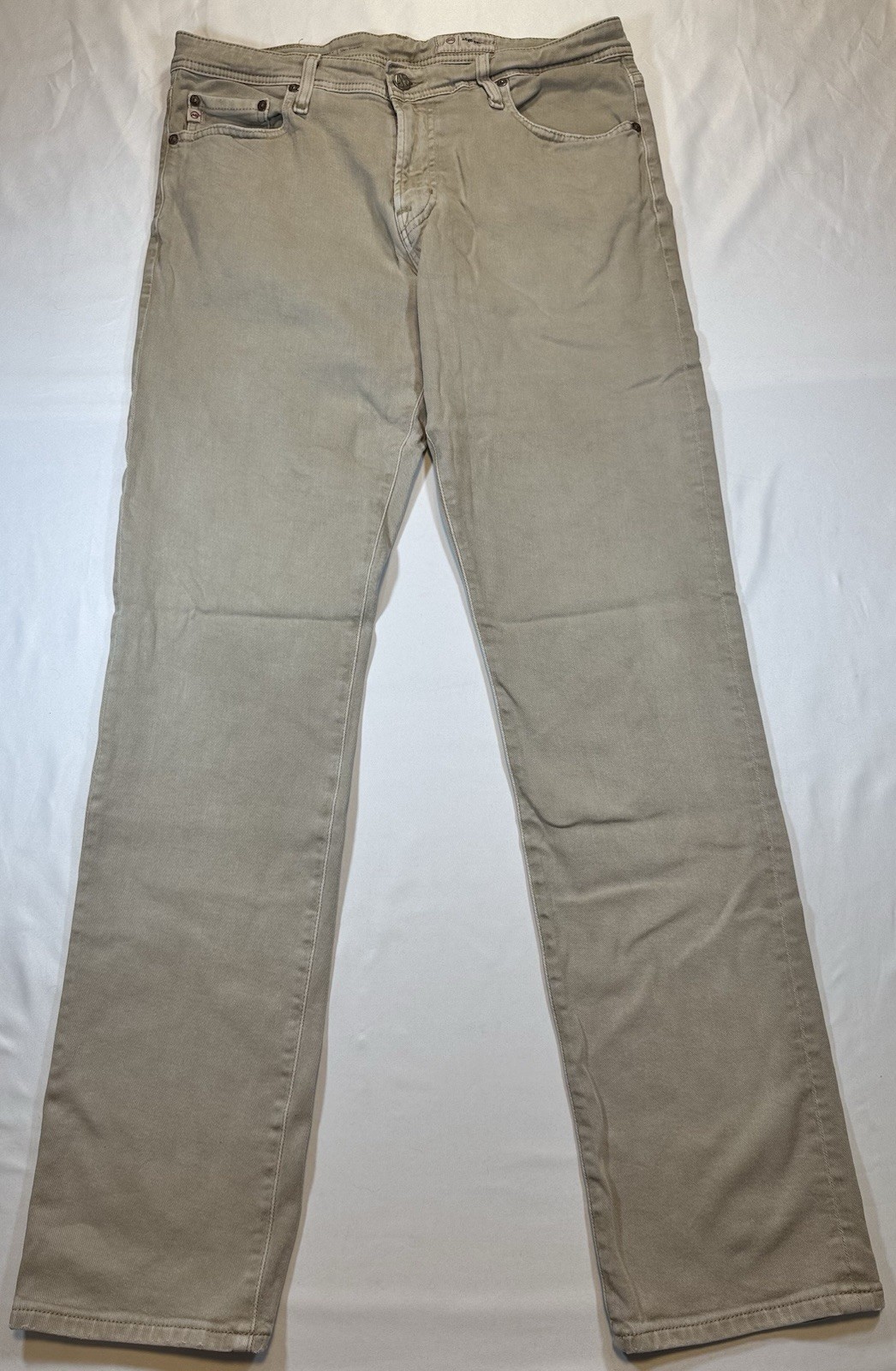 #1027 AG Adriano Goldschmied Matchbox Slim Straight Tan Jeans 33×33 PM42130