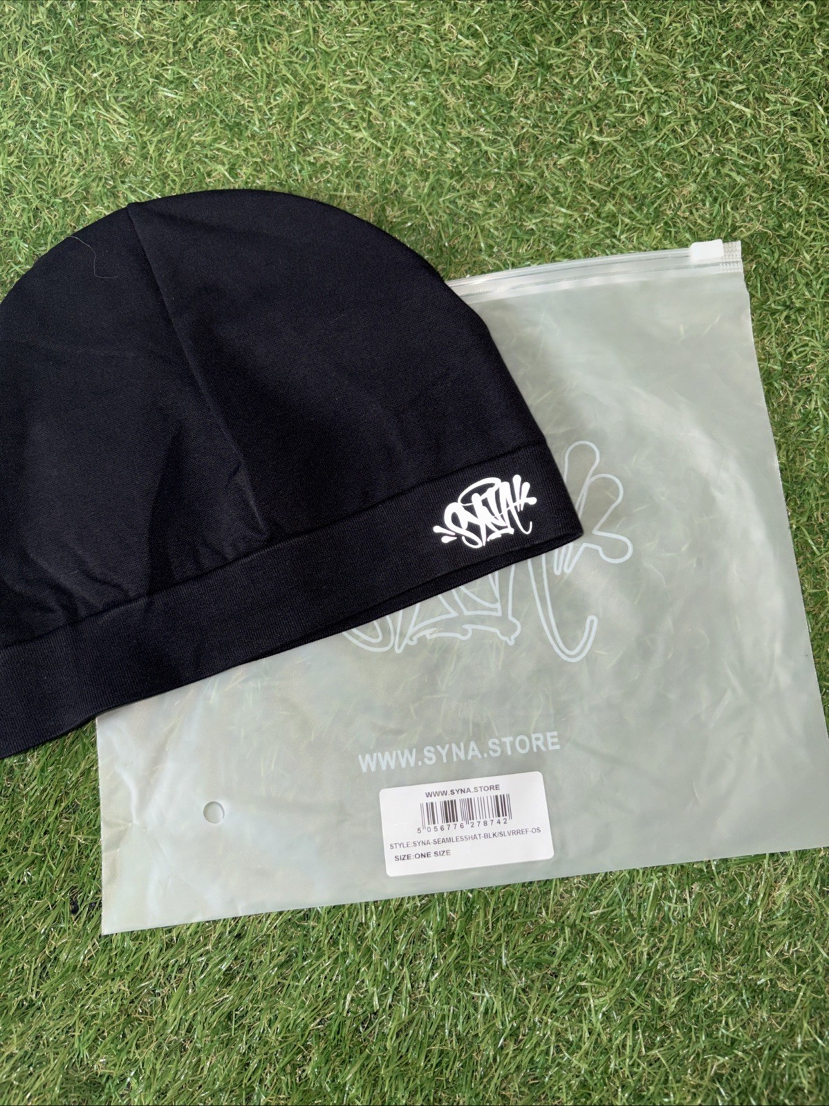 Syna World Skull Cap Black Reflective Logo Beanie Central Cee Brand