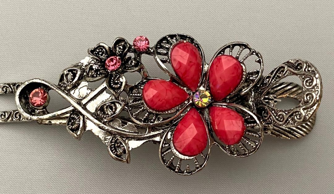 SILVERTONE METAL HAIR CLAMP CRYSTALS OPAQUE STONES SELECT COLOR FREE SHIPPING